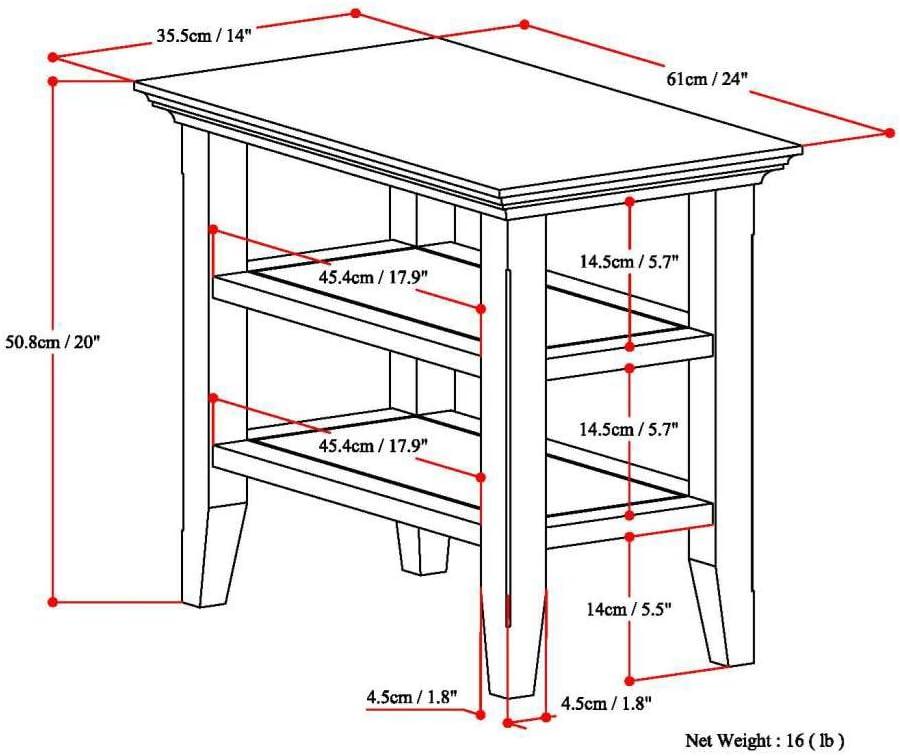 Acadian Solid Wood 14" Light Golden Brown Narrow Side Table with Storage