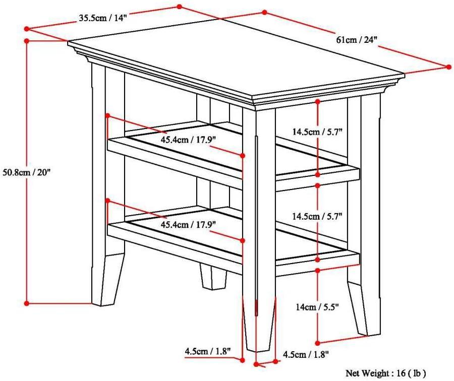 Simpli Home Acadian Wood 14" Rectangle Transitional Narrow Side Table in Black