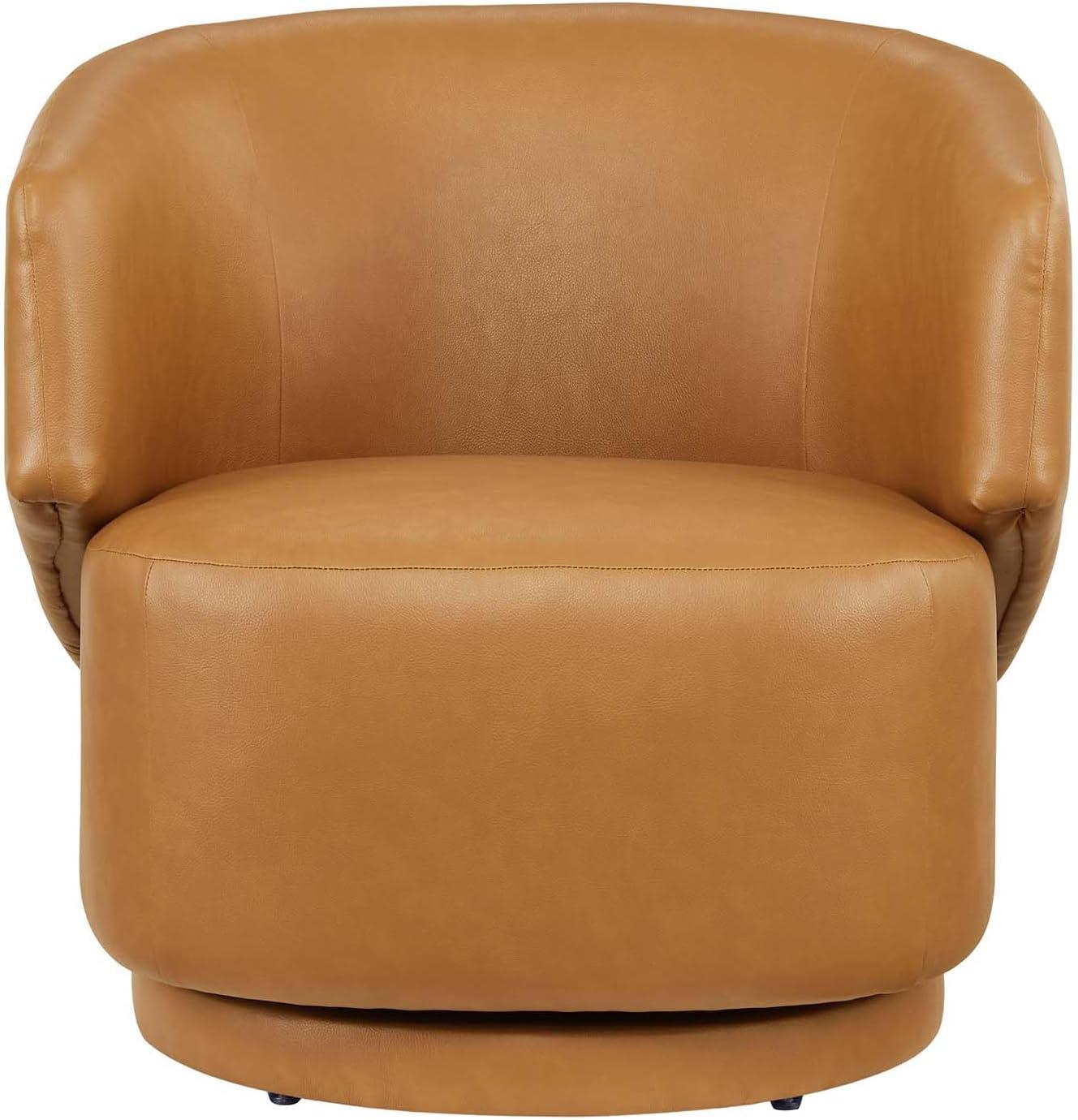 Modway Celestia Upholstered Vegan Faux Leather & Wood Swivel Chair in Tan