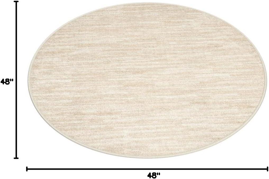 Nourison Essentials Easy Care Indoor Outdoor Area Rug - Ivory Beige 4' x Round