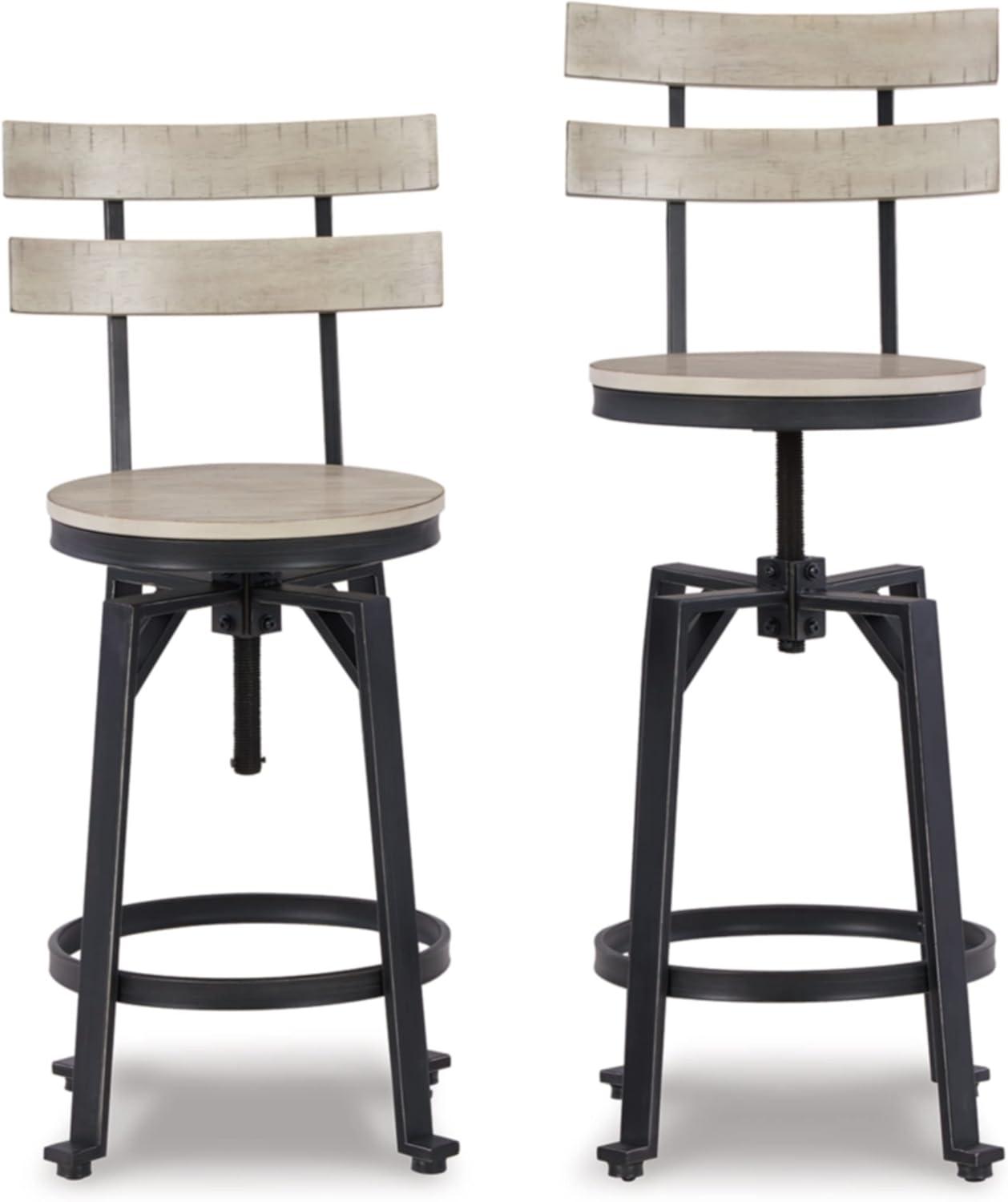 Adjustable Black Metal and Wood Swivel Bar Stool