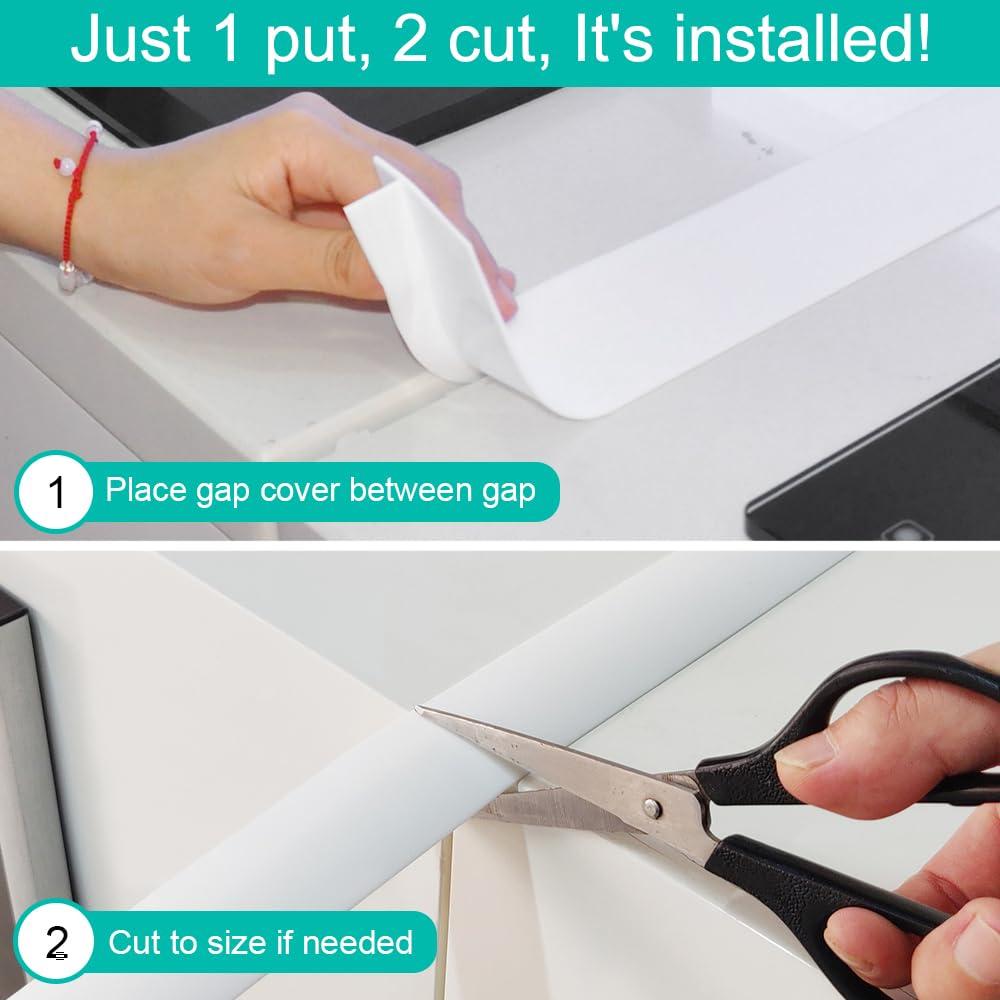 Stove Counter Gap Cover, Kitchen Silicone Oven Gap Filler – 25 Inches Countertop Strips Gap Guard, Easy to Clean (White)