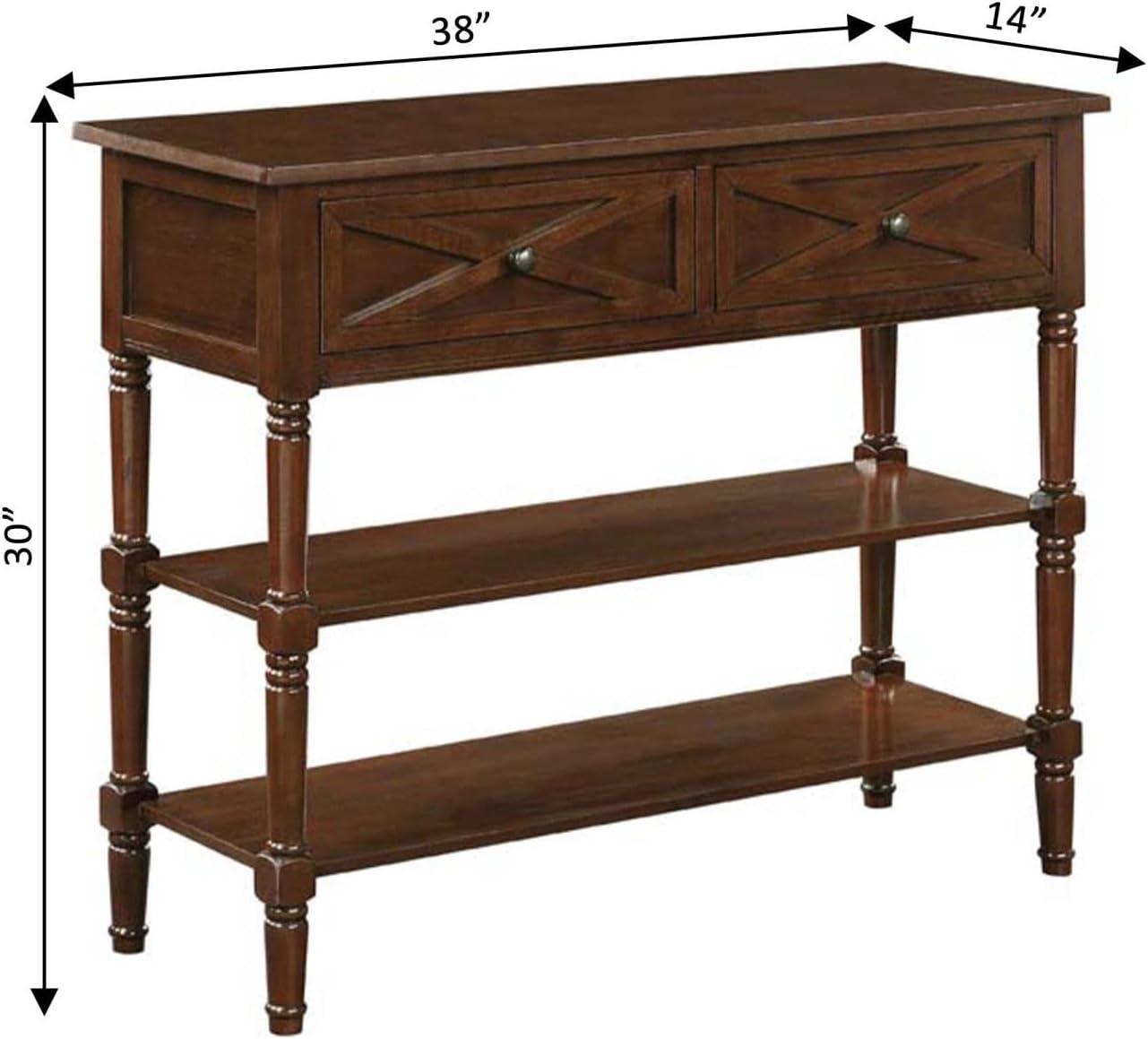 Espresso Wood Console Table with Storage and Shelves