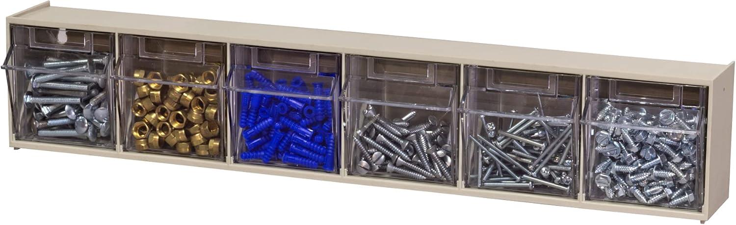 Akro-Mils TiltView Horizontal Plastic Organizer Storage System Cabinet with 6 Tip Out Bins, (23-5/8-Inch Wide x 4-1/2-Inch High x 3-3/4-Inch Deep), Stone 06706