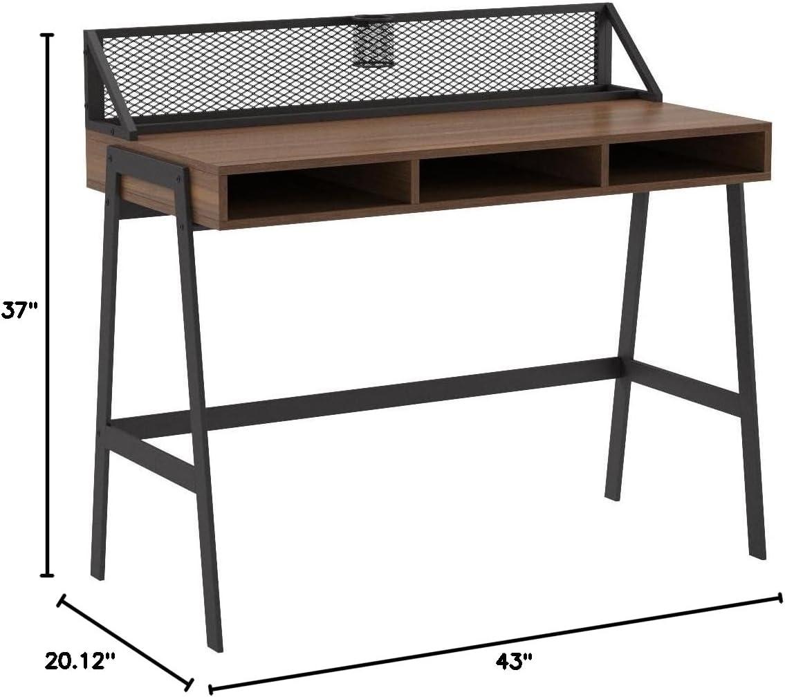 xrboomlife Industrial Mesh Wood Laptop Computer Writing Desk Home Office Workstation Small  42 Inch  Slate Grey