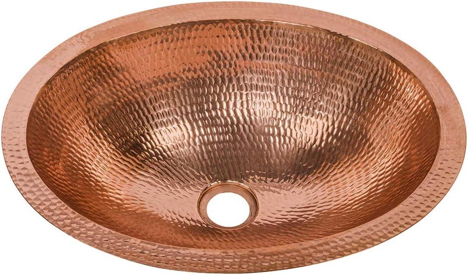 17" Oval Under Counter Hammered Copper Bathroom Sink