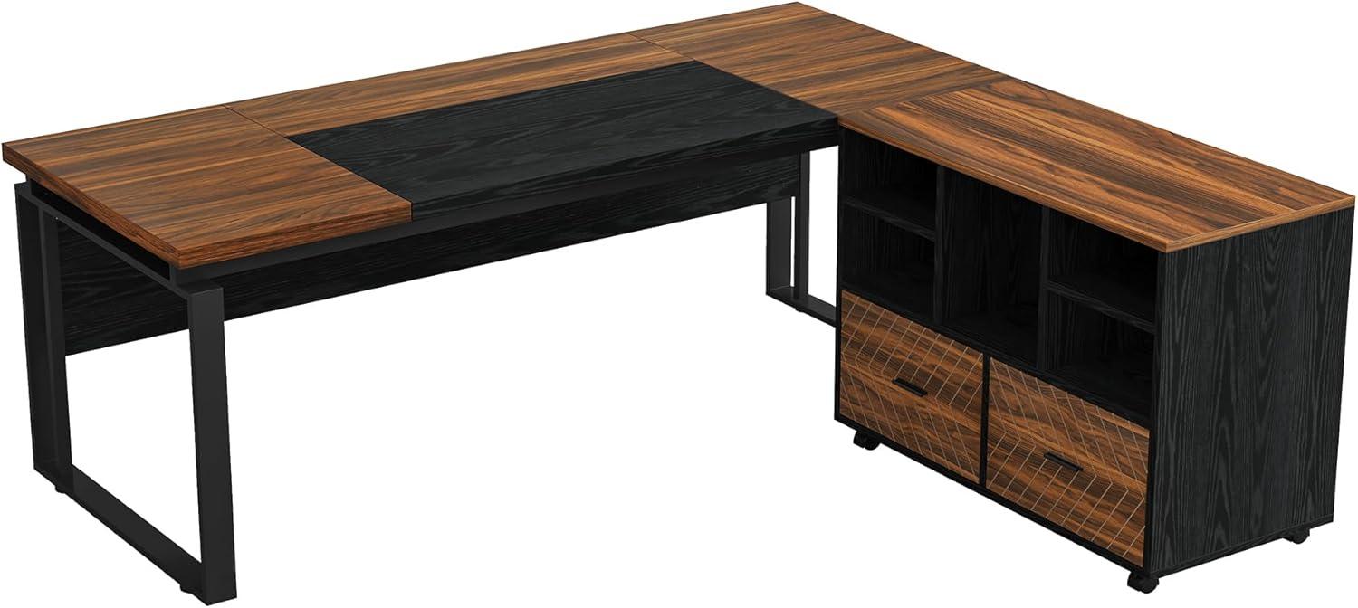 Tribesigns 63" Large Executive Desk L Shaped Computer Desk with File Storage Cabinet, Brown and Black