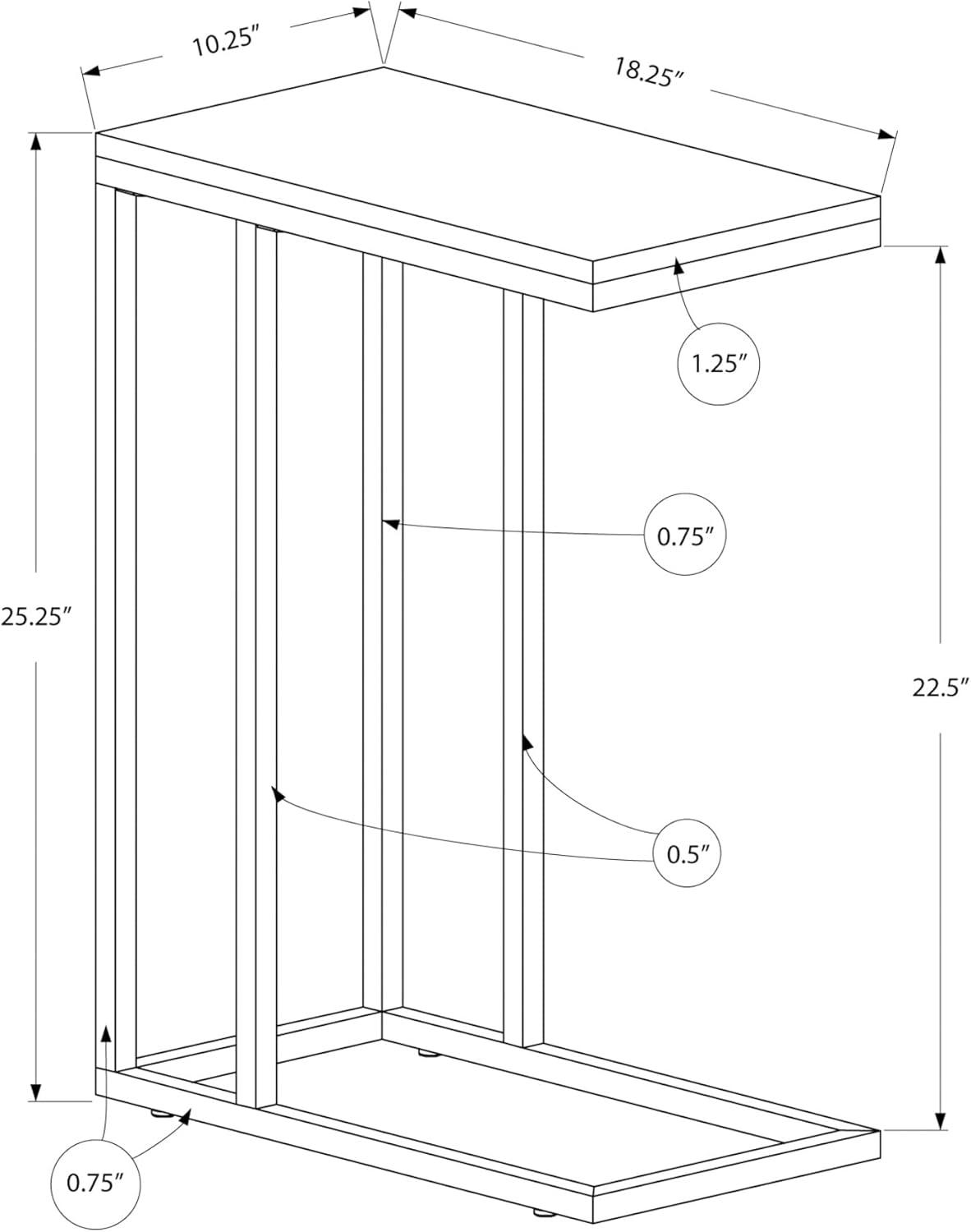 Glossy Grey Contemporary C-Shaped Metal & Wood Side Table