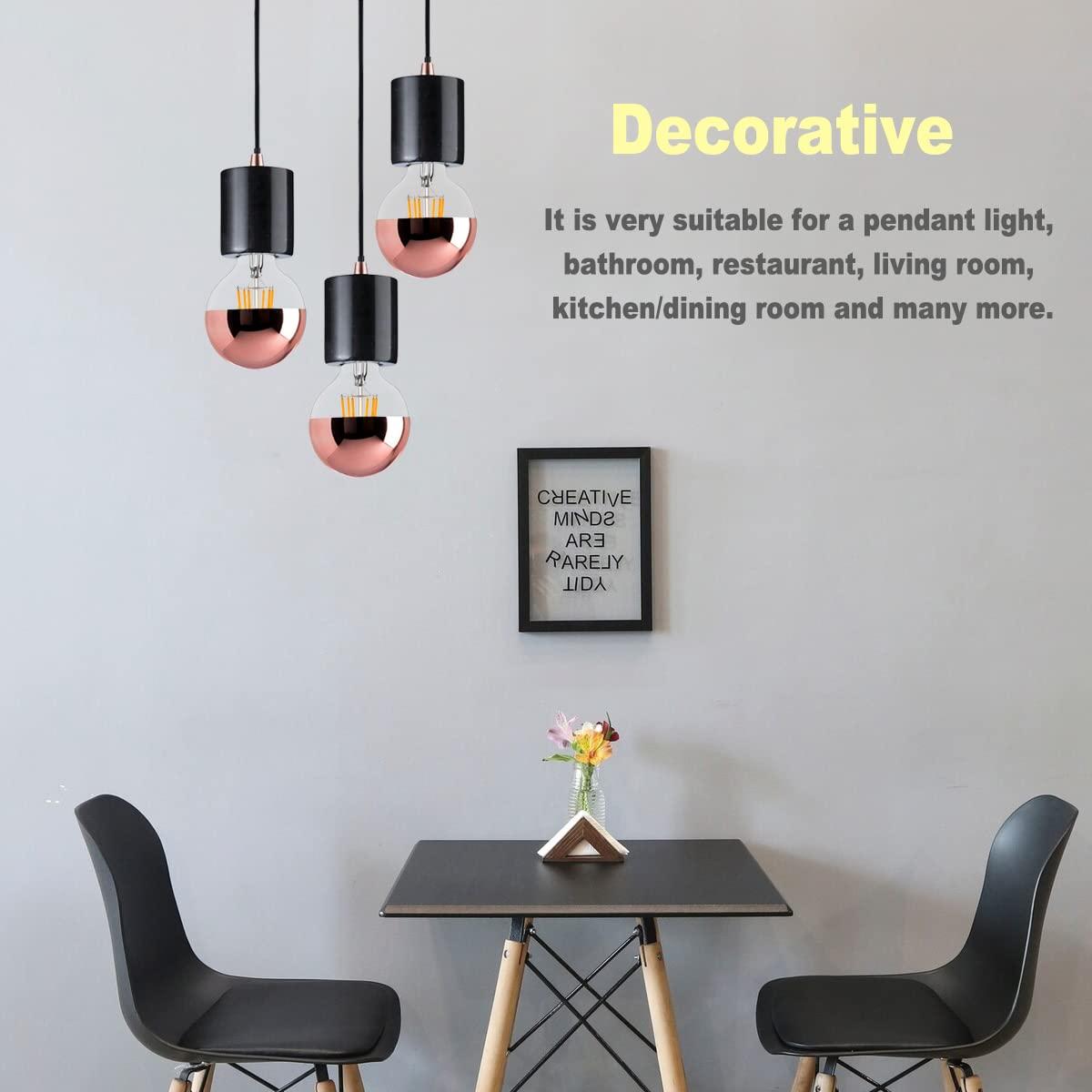 Half Chrome Light Bulb Dimmable, 6W (60 Watt Equivalent) G25/ G80 Globe Shape, 2700K Warm White, Decorative LED Edison Bulb, Rose Gold Tipped Light Bulb, E26 Base, Pack of 2