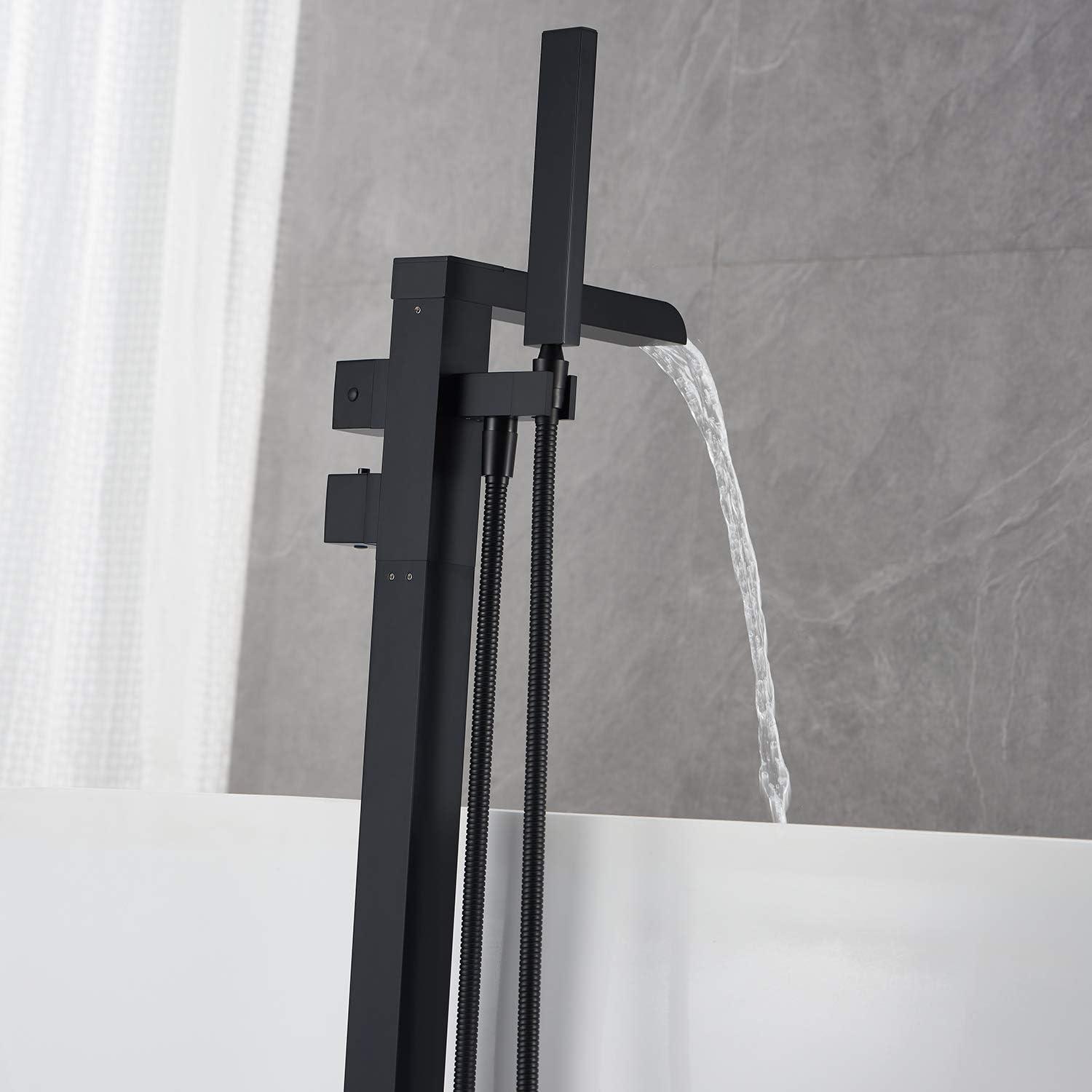 Chrome Freestanding Waterfall Tub Filler with Hand Shower