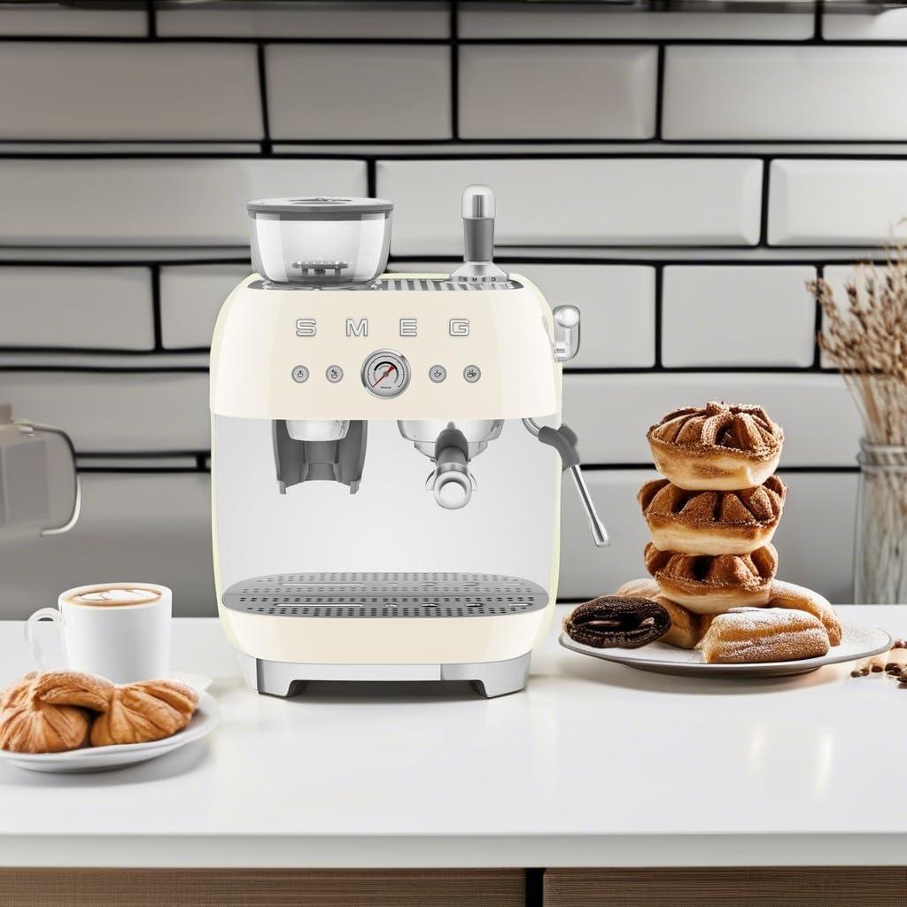 SMEG Cream Semi-Automatic Coffee and Espresso Machine with Milk Frother