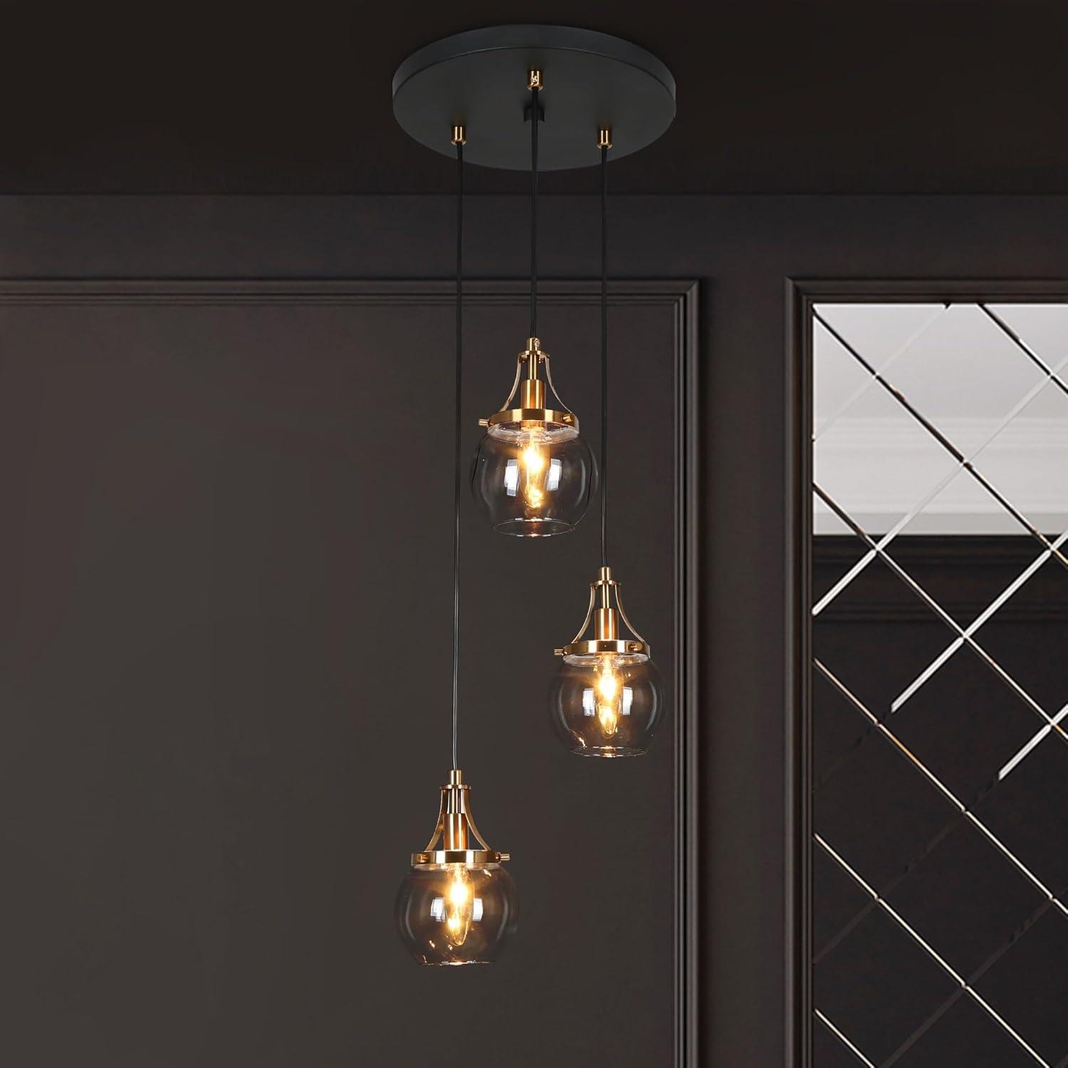 LNC Capensis Matte Black and Polished Gold Shaded LED Dry Rated Chandelier