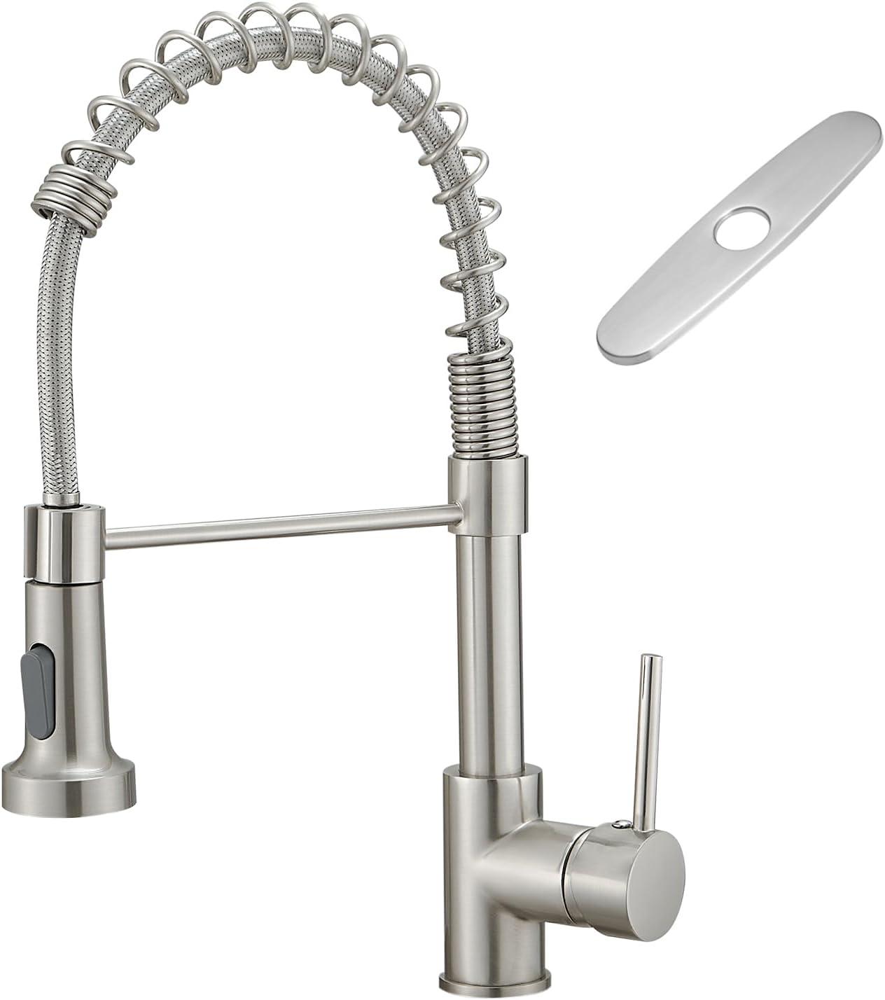 Brushed Nickel Kitchen Faucet With Pull Down Sprayer, Stainless Steel Kitchen Sink Faucets