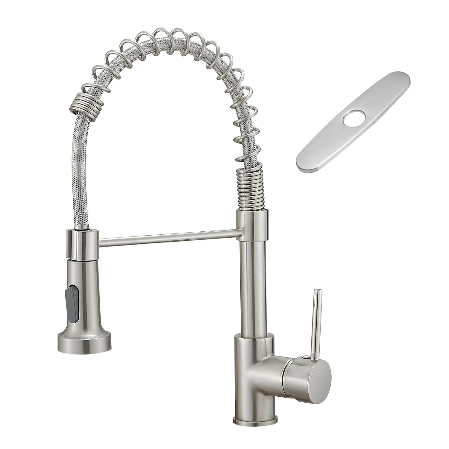 Fairub MAMCPM Brushed Nickel Kitchen Faucet With Pull Down Sprayer, Stainless Steel Kitchen Sink Faucets