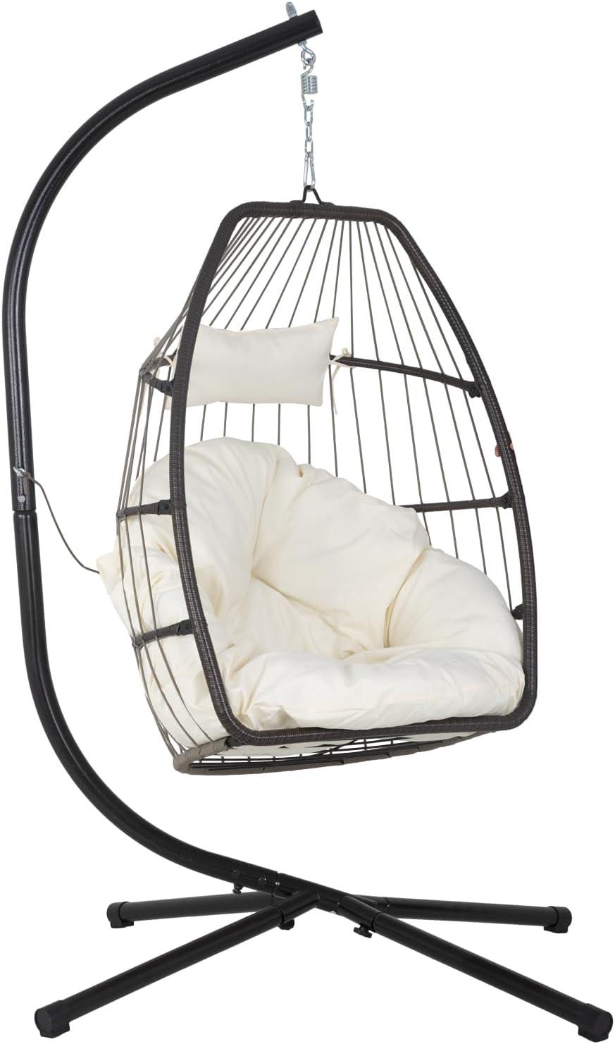 FDW Egg Hanging Chair with Stand Hammock Chair Hanging Patio Swing Chair UV Resistant Cushion for Indoor Bedroom Outdoor Garden Backyard Balcony(Tan)