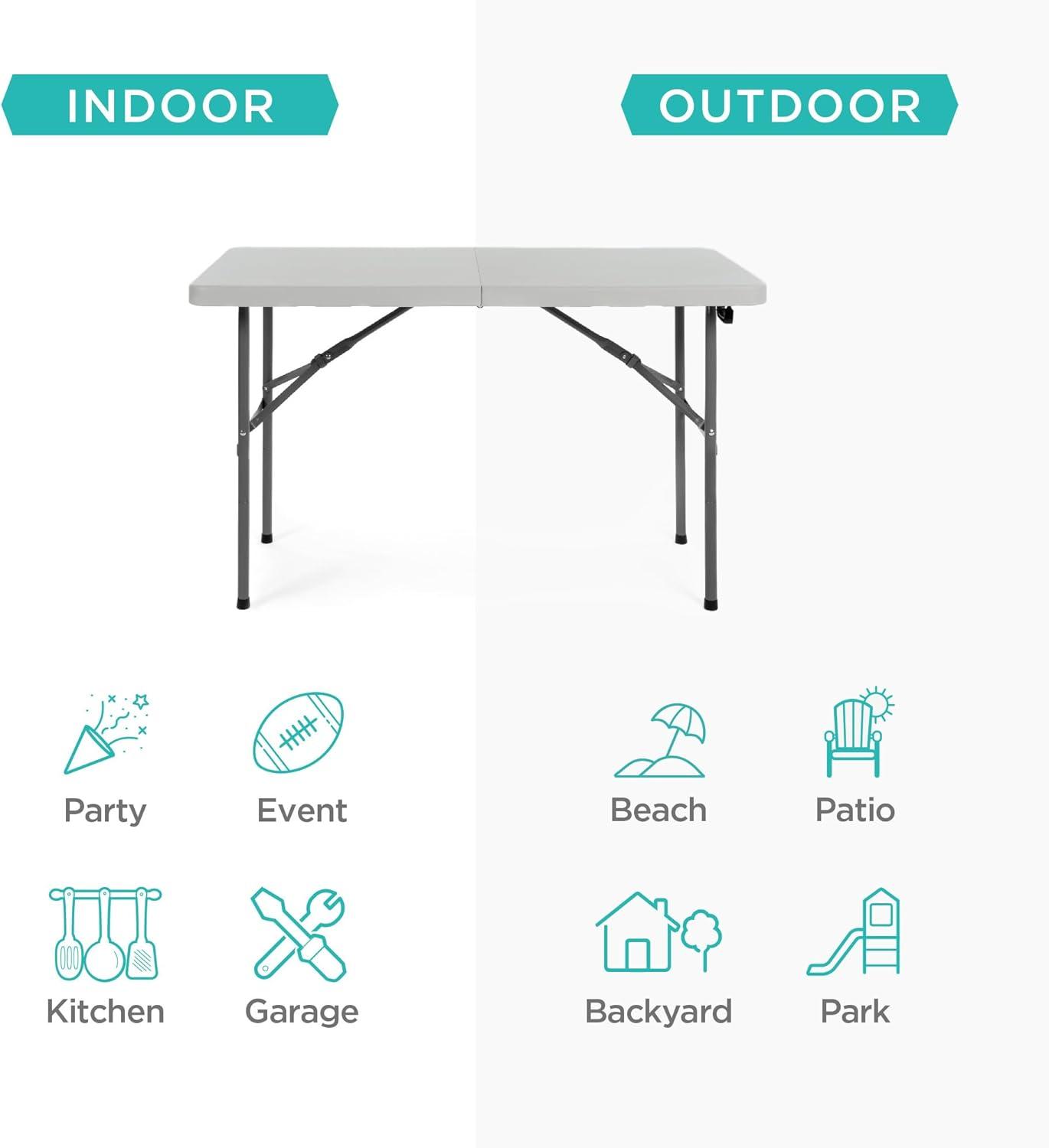 Best Choice Products 4Ft Plastic Folding Table, Indoor Outdoor Heavy Duty Portable W/ Handle, Lock For Picnic