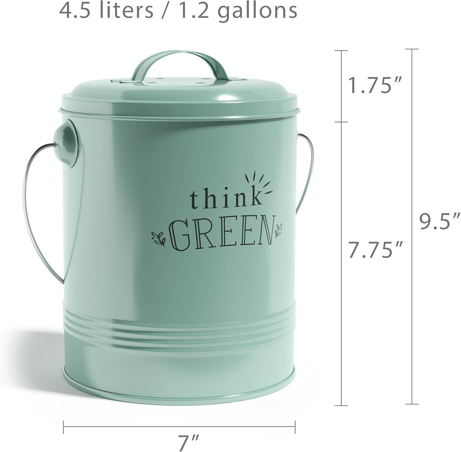 Barnyard Designs Kitchen Compost Bin Kitchen Counter Indoor Compost Bin, Countertop Compost Bin with Lid, Composting Bin Food Waste Composter Bin Cycler Bucket with Filter, 1.2 Gallon 7”x9.5”, Mint