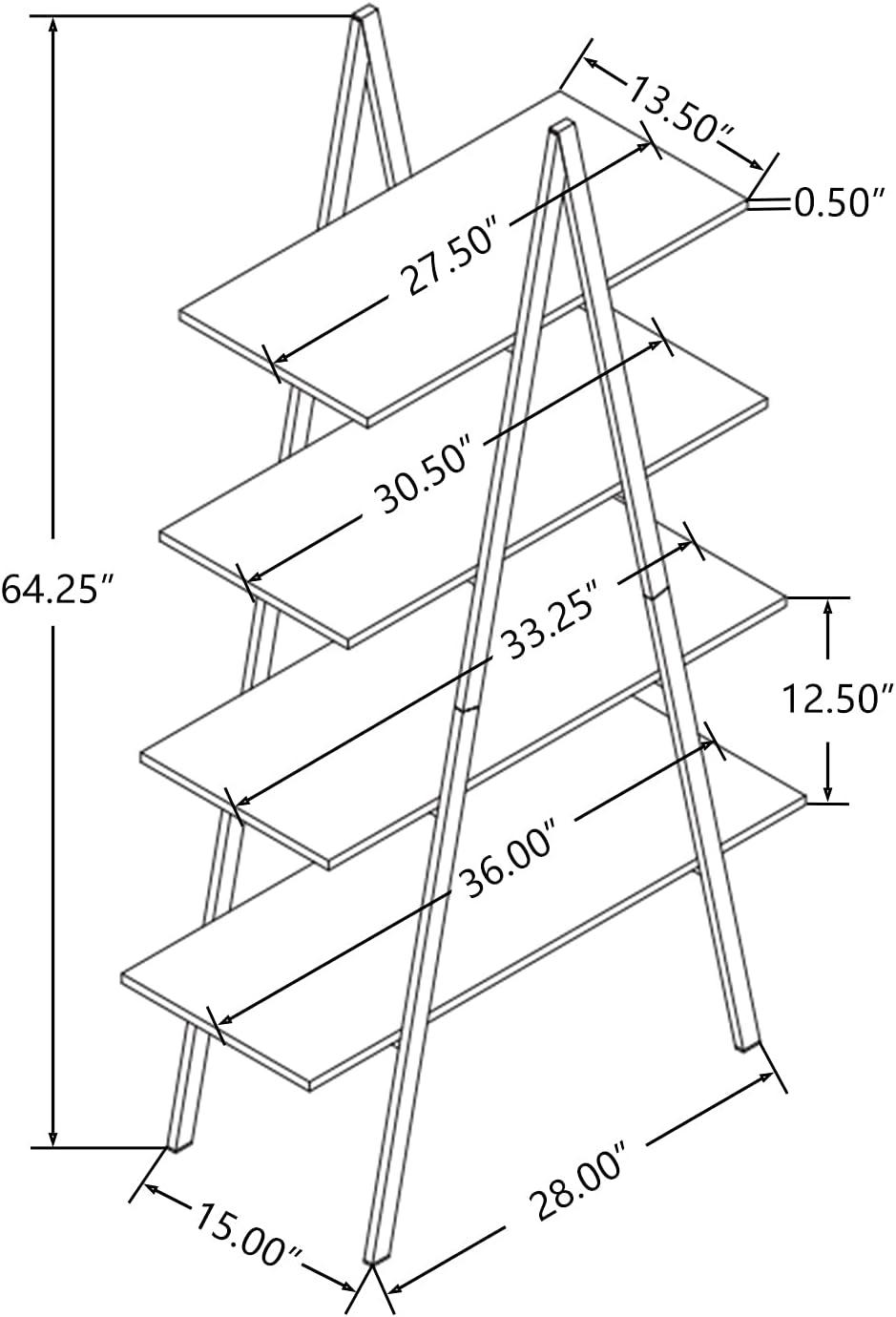 Glitzhome 64.5"H Modern Industry Wooden Oak Melamine 4-Tier Metal/ Wooden Leaning Bookcases & Ladder Shelves
