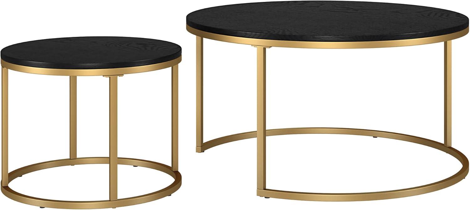 Evelyn&Zoe Watson Round Nested Coffee Table with MDF Top, Gold/Black Grain