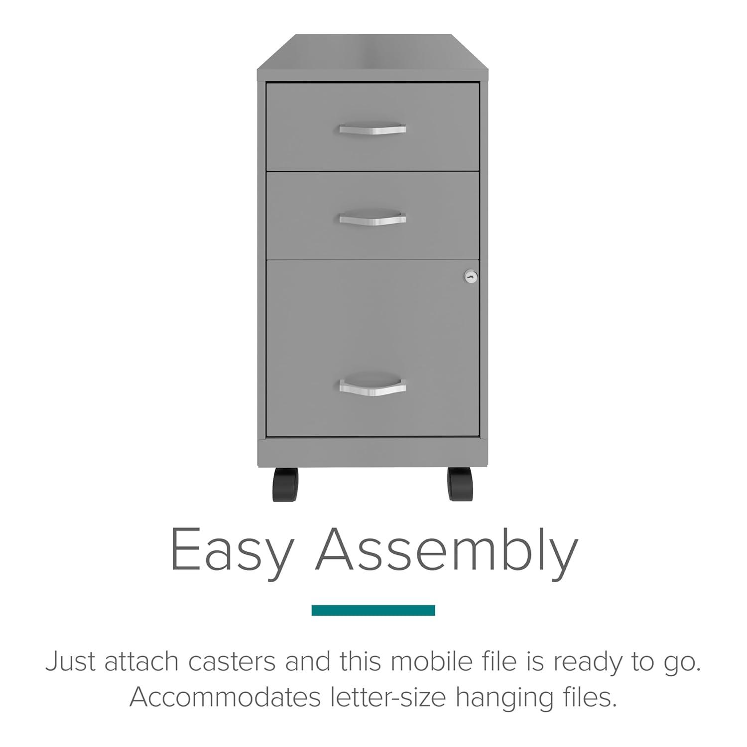 Space Solutions 18" Deep 3 Drawer Mobile Letter Width Vertical File Cabinet, Silver
