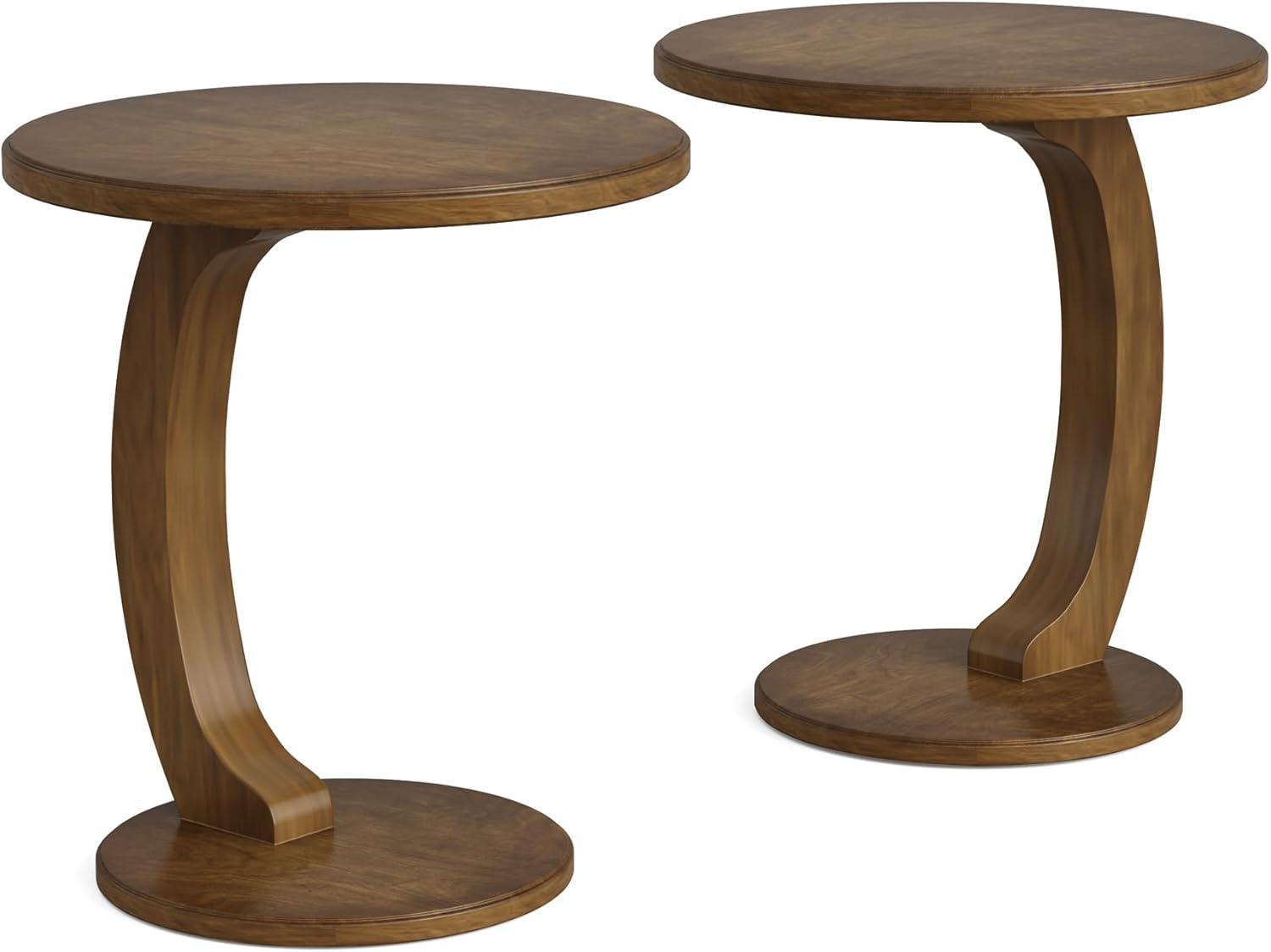 Hommoo C-Shaped End Table, Round Solid Wood Side Table for Living Room Brown