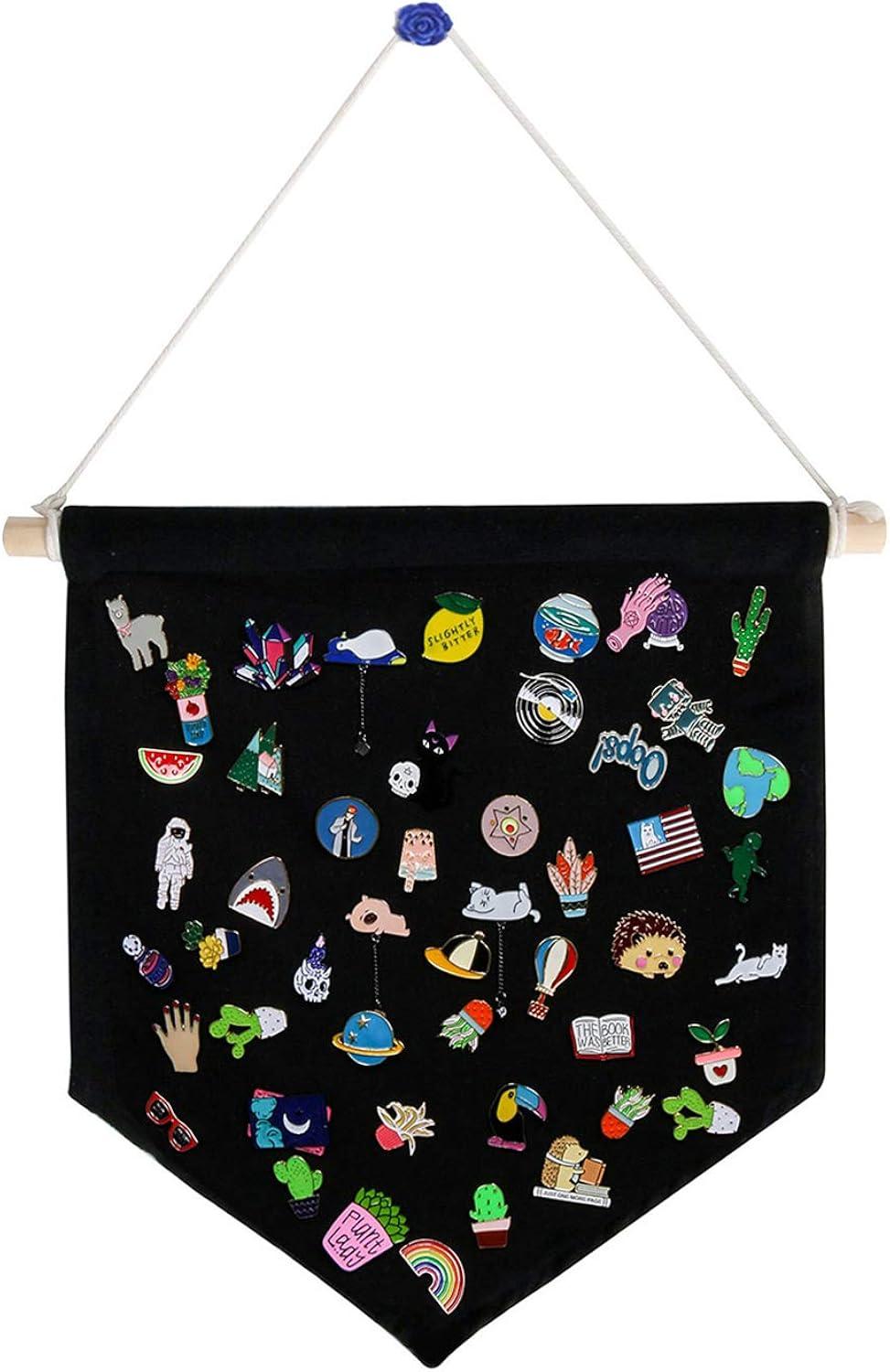 Pin Display Pennant Banner Enamel Lapel Pin Badge Flag Plain Blank Canvas Wall Banner(Black/ )