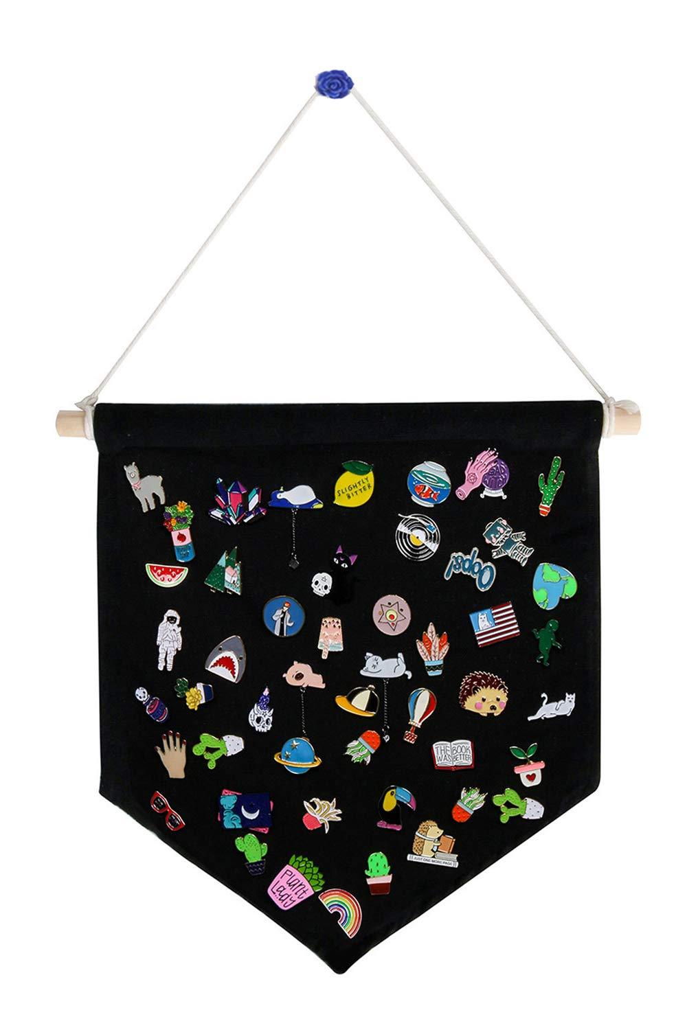 Pin Display Pennant Banner Enamel Lapel Pin Badge Flag Plain Blank Canvas Wall Banner(Black/ )