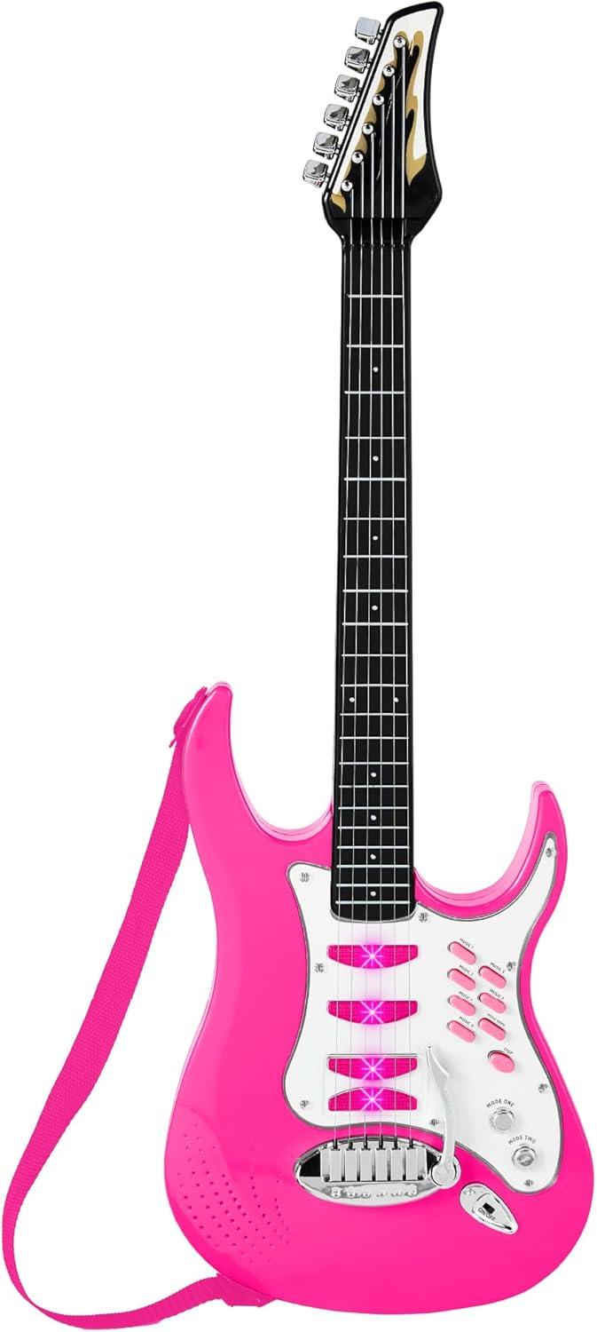 Best Choice Products Kids Electric Musical Guitar Toy Play Set w/ 6 Demo Songs, Whammy Bar, Microphone - Pink