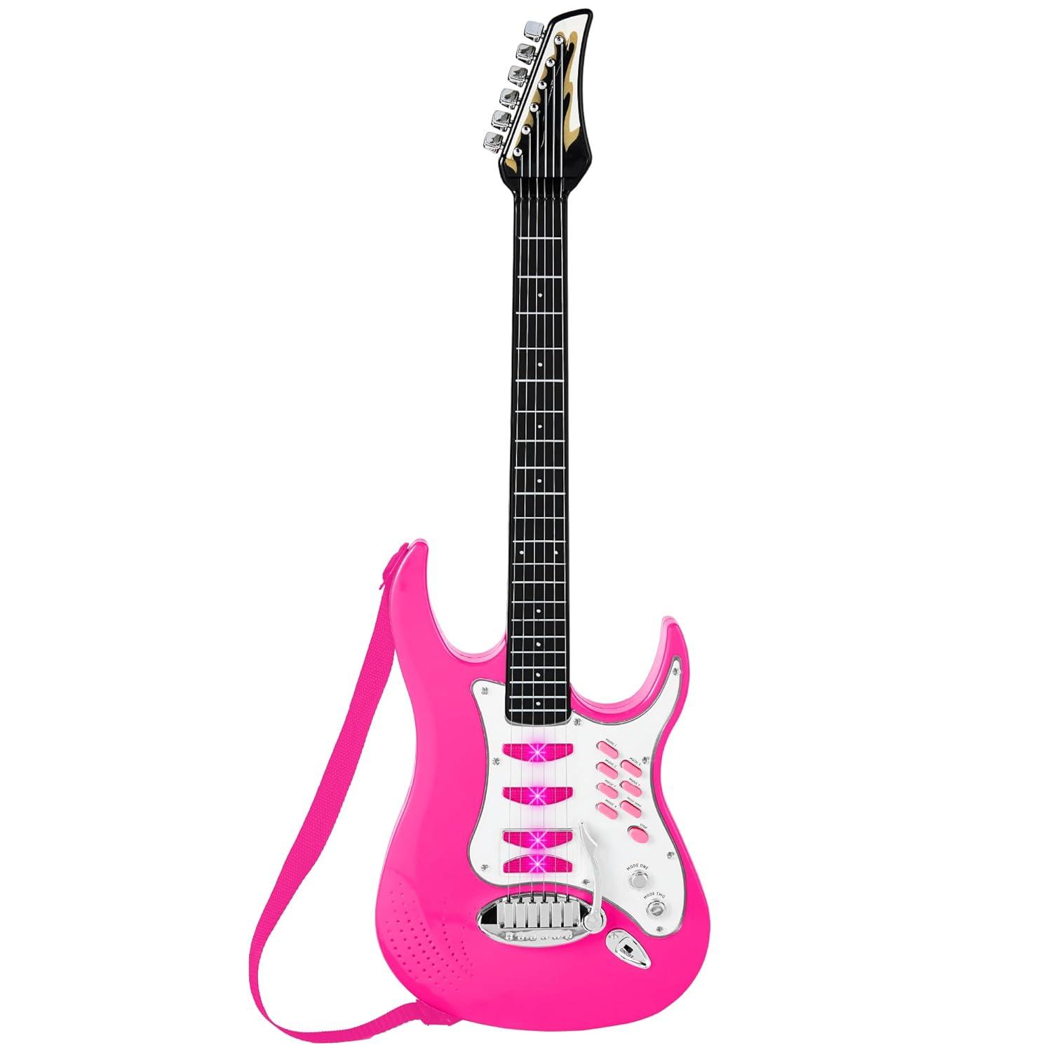 Best Choice Products Kids Electric Musical Guitar Toy Play Set w/ 6 Demo Songs, Whammy Bar, Microphone - Pink