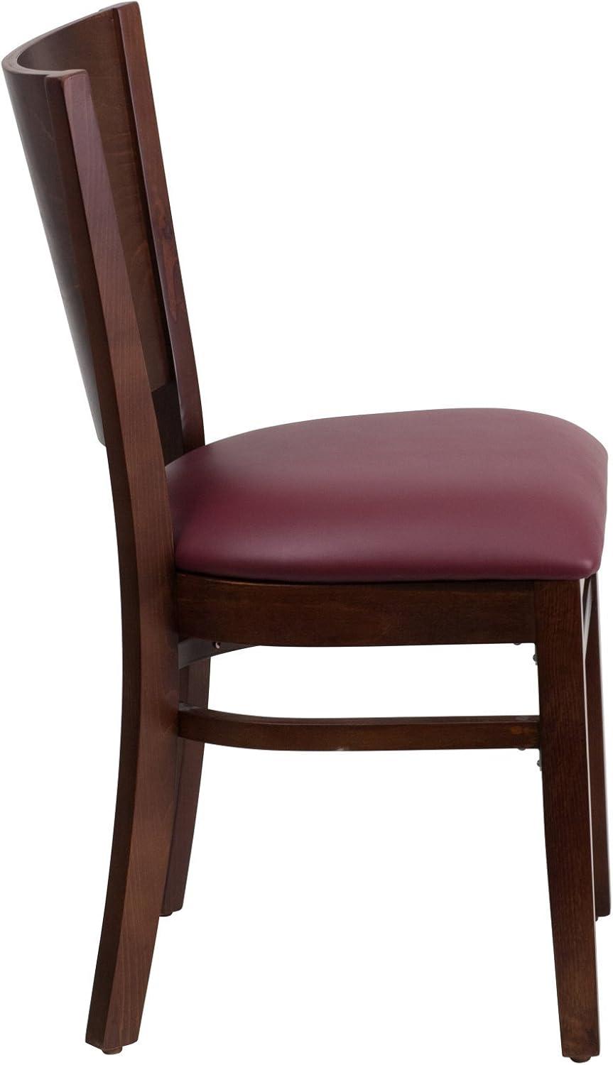 Flash Furniture Lacey Series Solid Back Walnut Wood Restaurant Chair - Burgundy Vinyl Seat