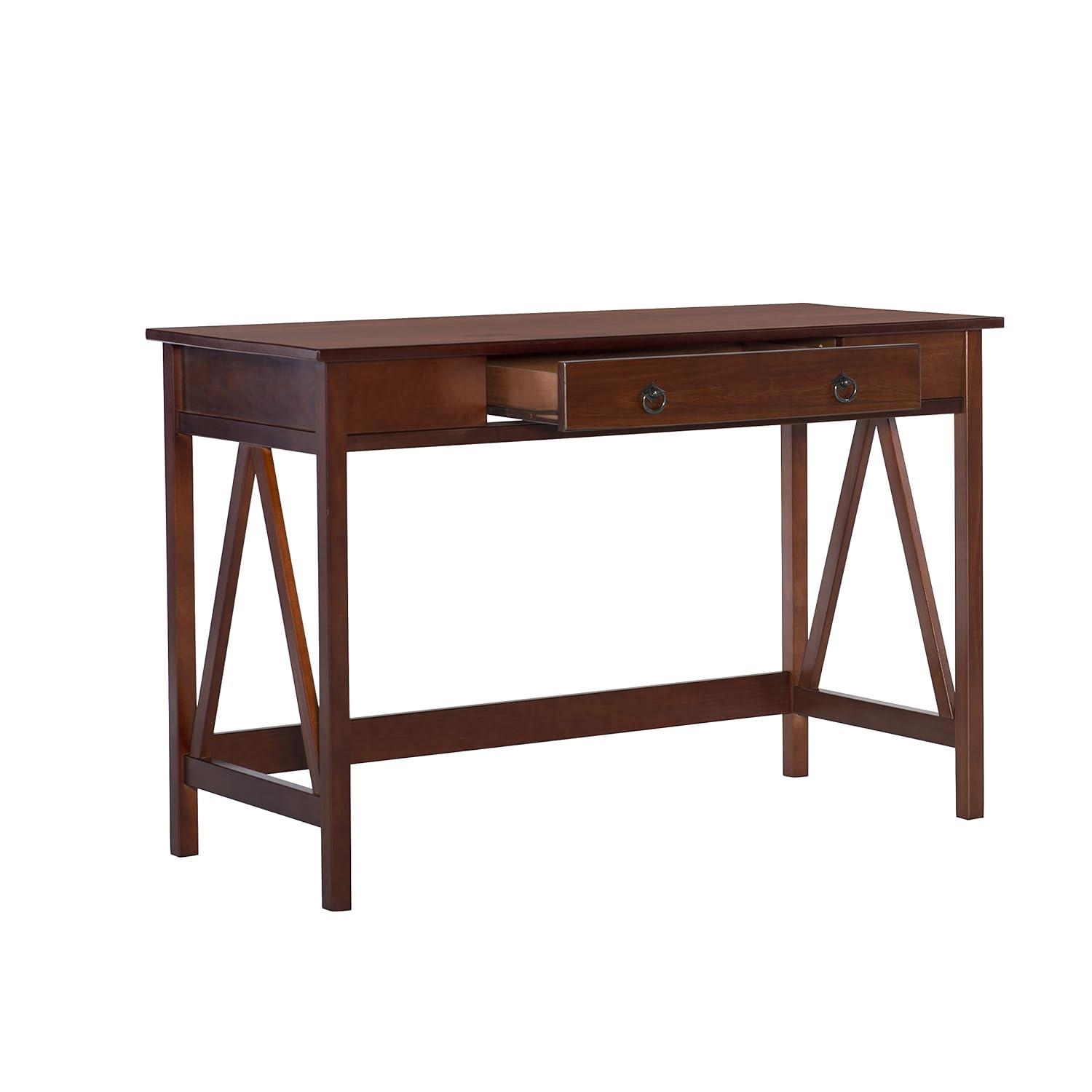46" Titian Transitional Writing Desk Tobacco - Linon: Home Office Furniture, Pine Frame, Metal Hardware