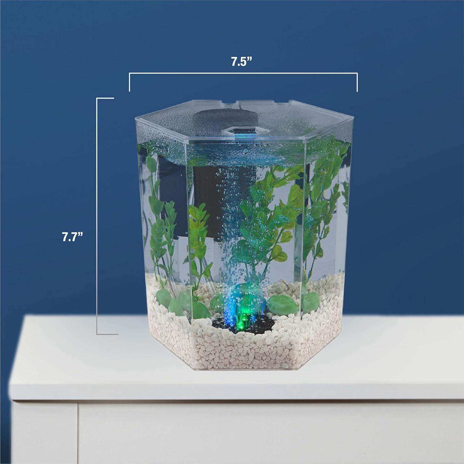 Tetra Bubbling LED Aquarium Kit 1gal Hexagon Shaped with Color-Changing Light Disc Aquarium Decor