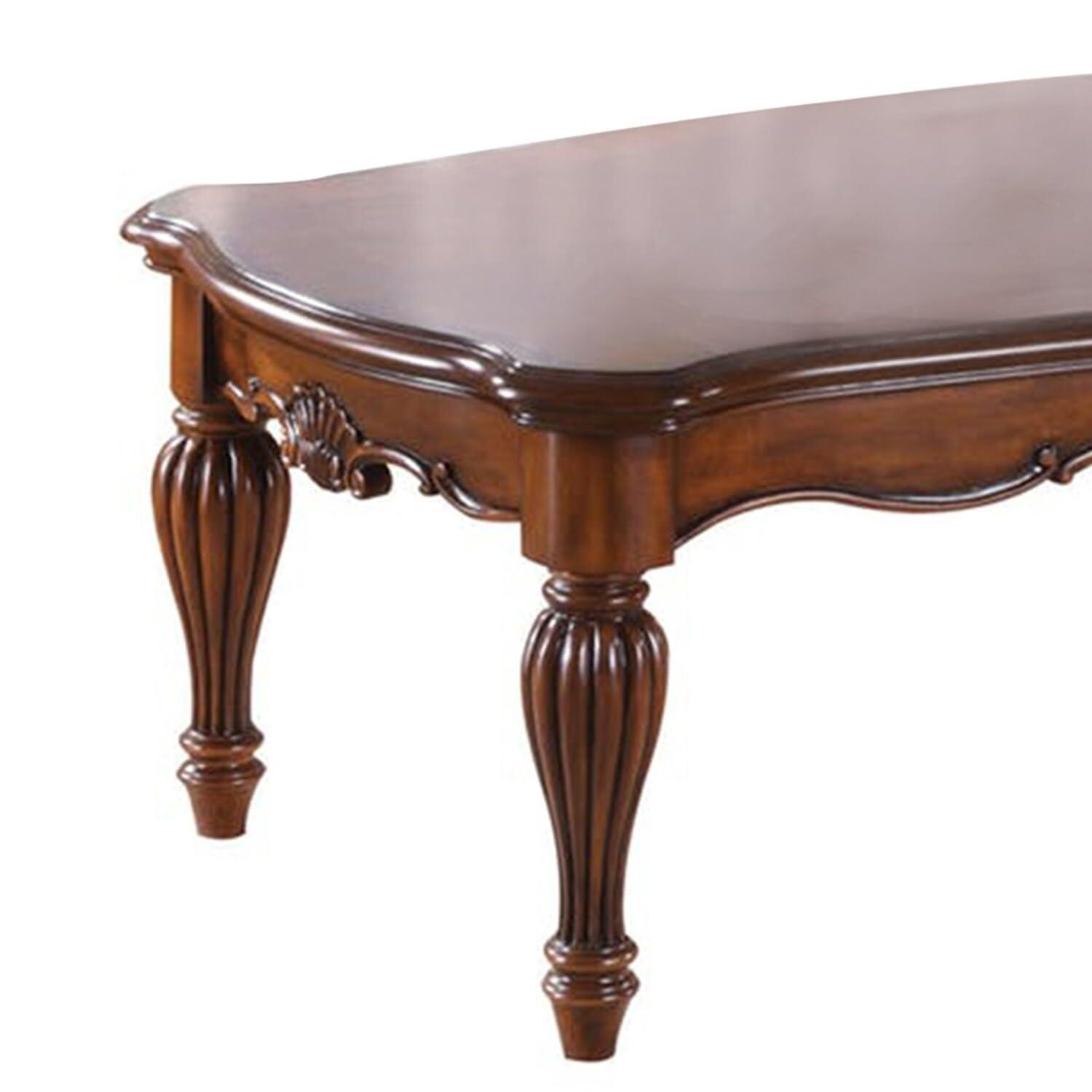 Vintage Rectangular Wooden Coffee Table with Fluted Legs Cherry Brown