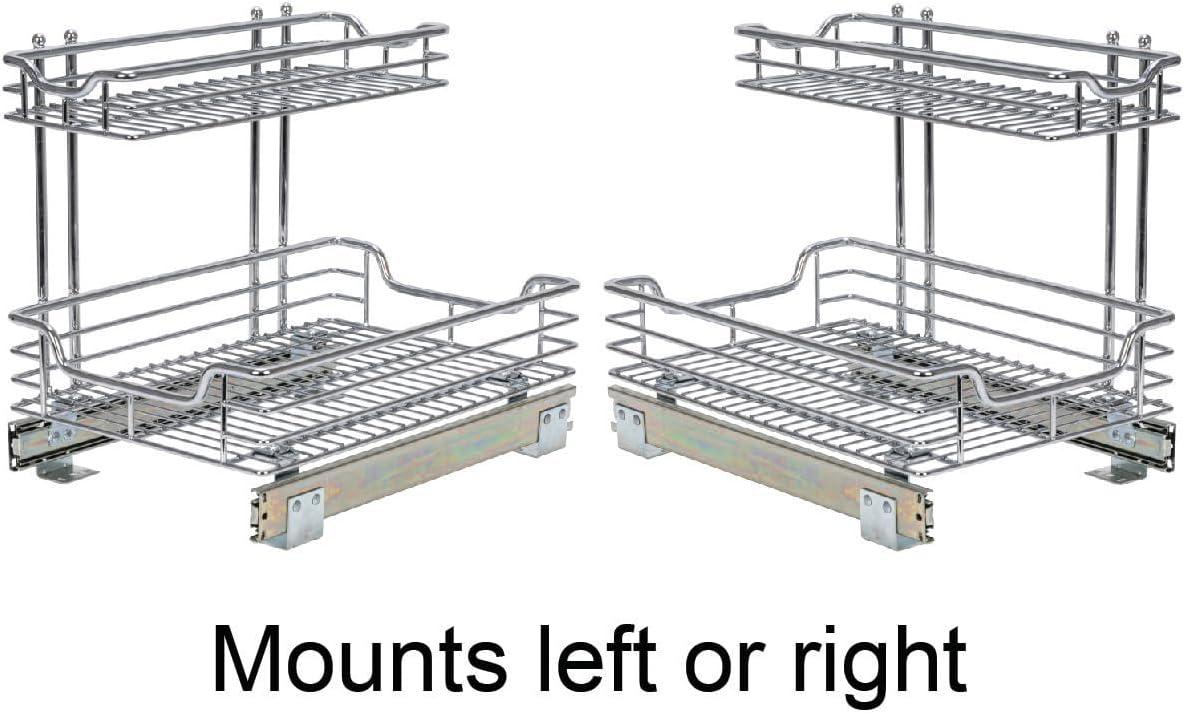 Household Essentials Glidez Multipurpose Chrome-Plated Steel Pull-Out/Slide-Out Storage Organizer for Under Sink or Under Cabinet Use - 2-Tier Design - Fits Standard Size Cabinet or Shelf, Chrome
