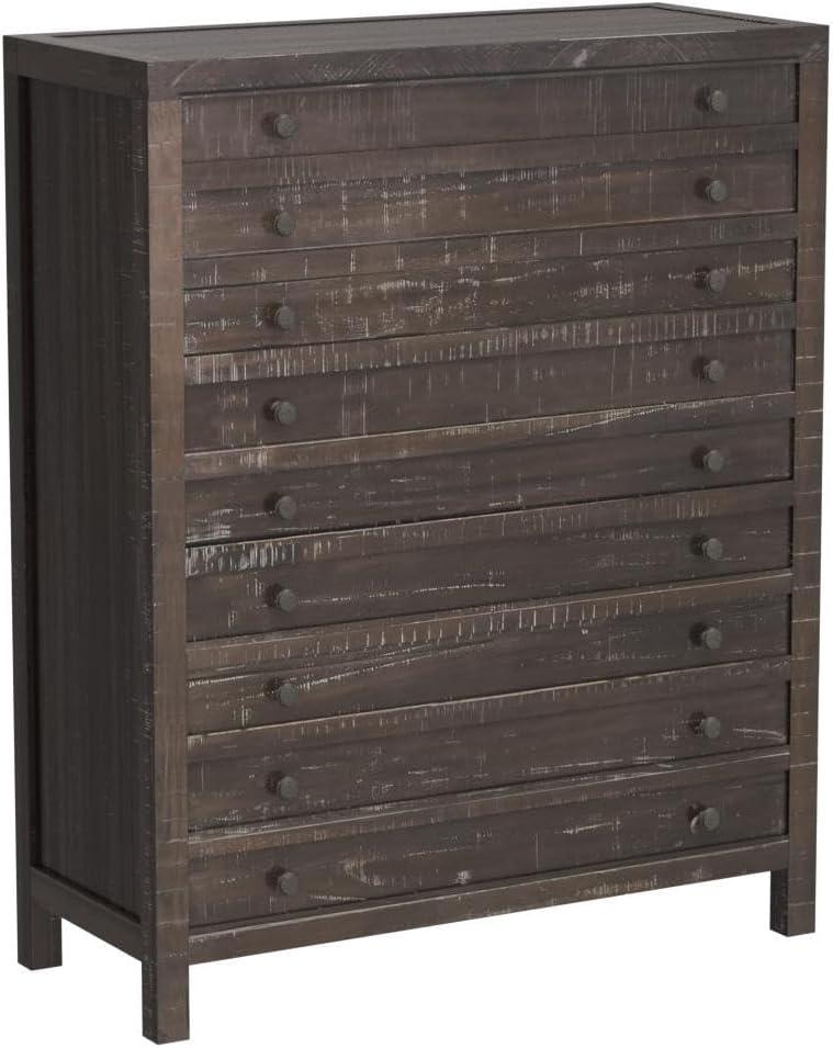 Rustic Java Solid Wood Chest with 5 Drawers and Felt Lined Top