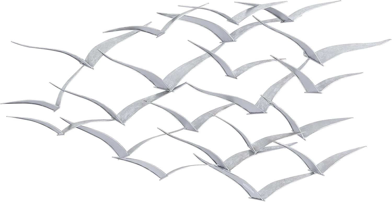 Large Silver Iron Bird Flock Wall Sculpture