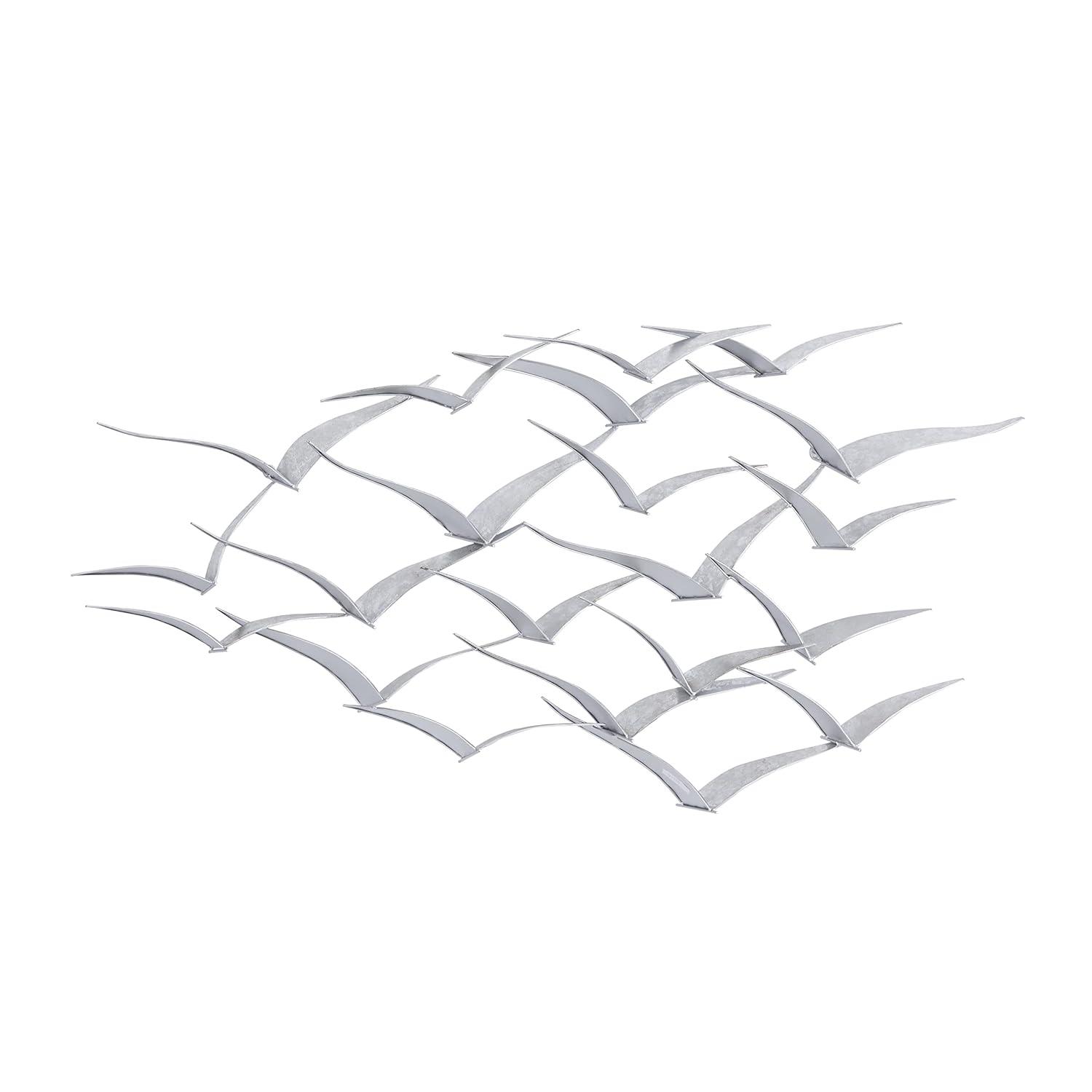 Large Silver Iron Bird Flock Wall Sculpture