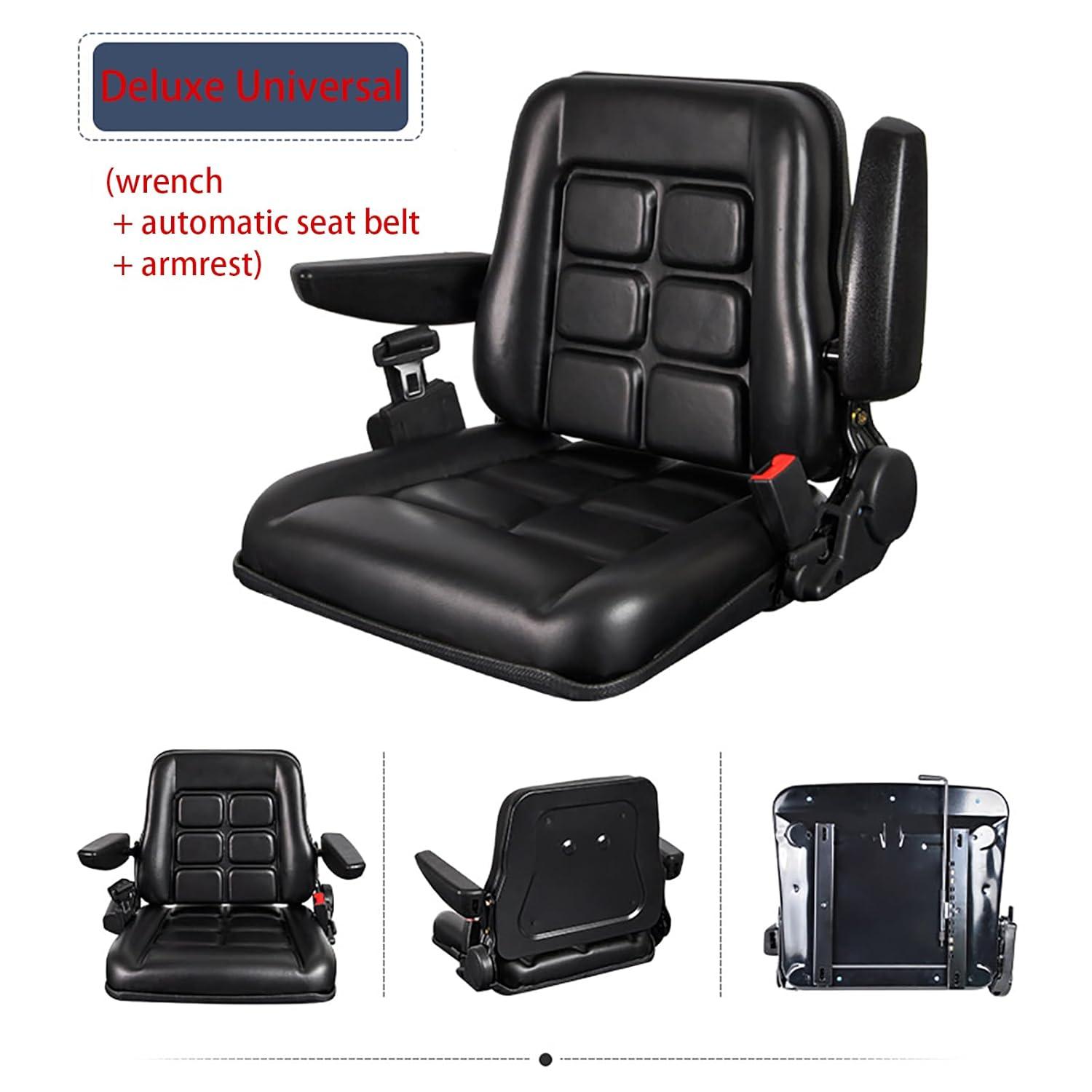 Black Adjustable PVC Forklift and Tractor Seat with Armrests