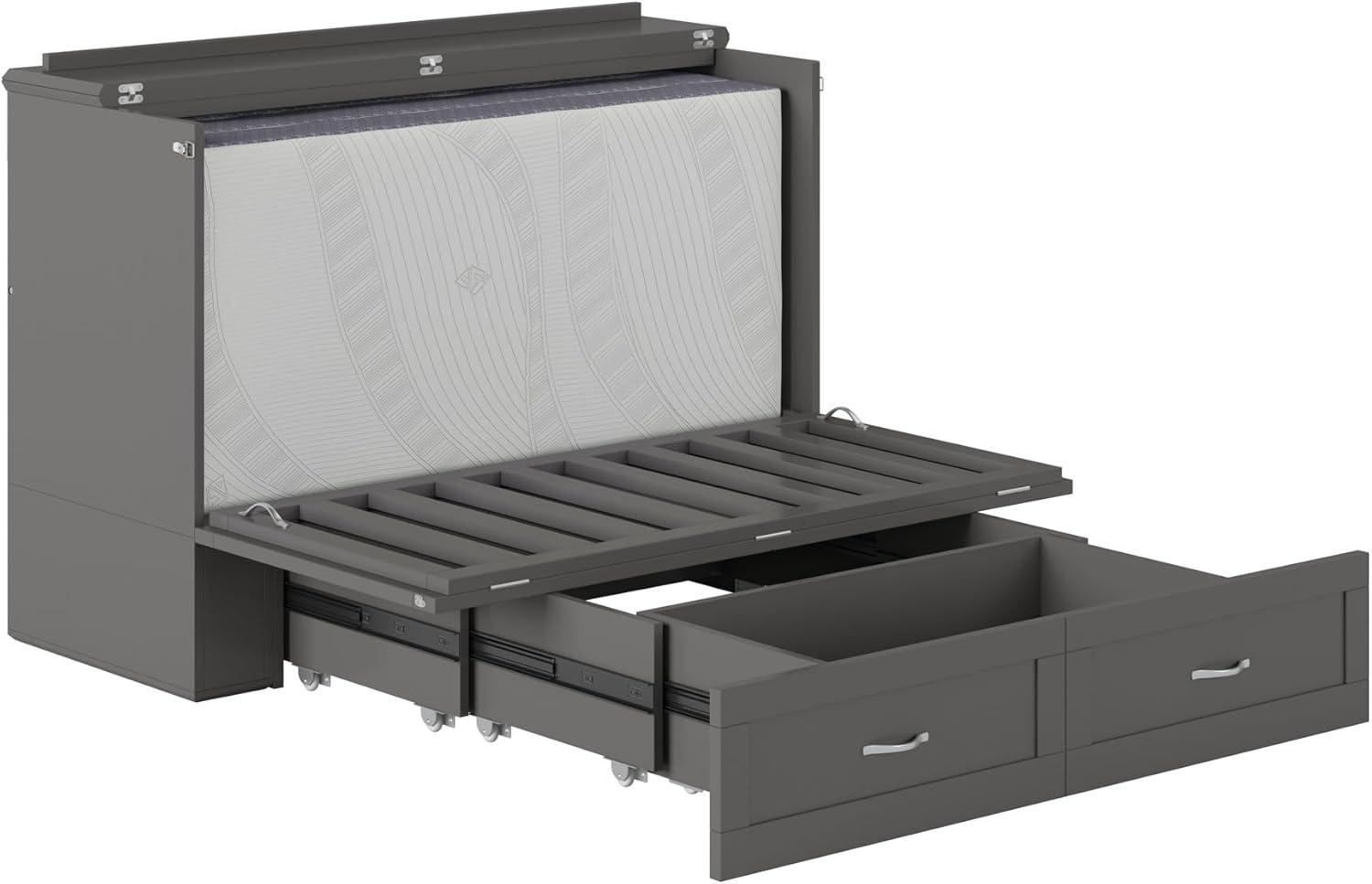 AFI Hamilton Full Solid Wood Murphy Bed Chest with Built-In Charger in Gray