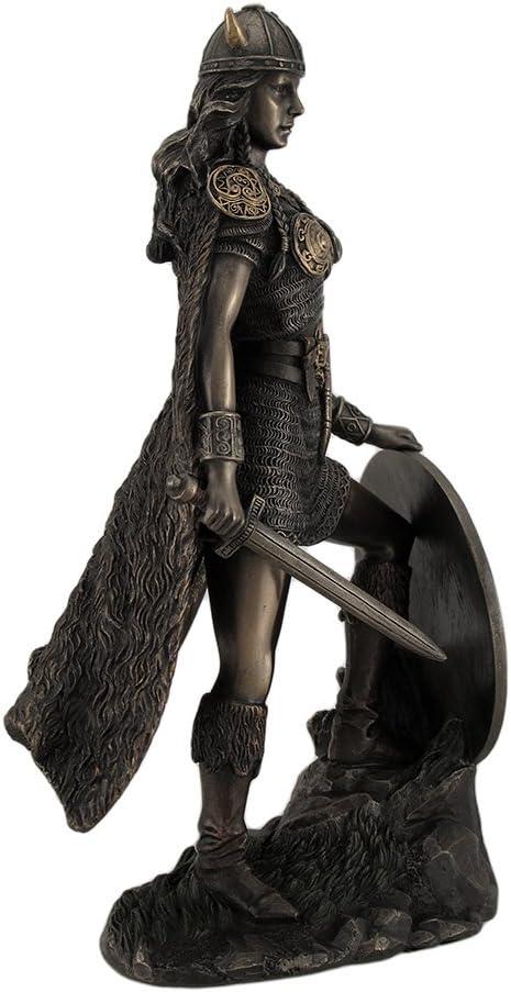 Bronze Finished Viking Shieldmaiden Statue with Sword and Shield