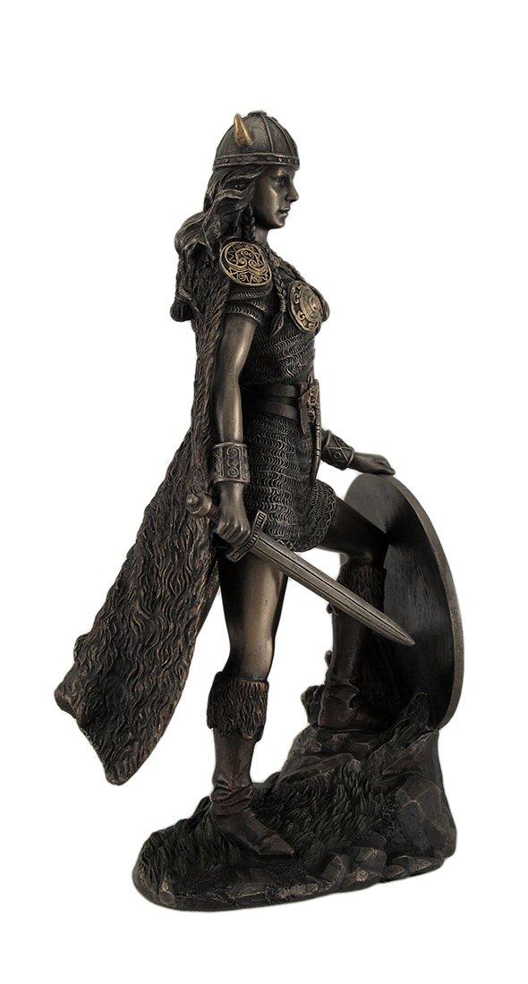 Bronze Finished Viking Shieldmaiden Statue with Sword and Shield