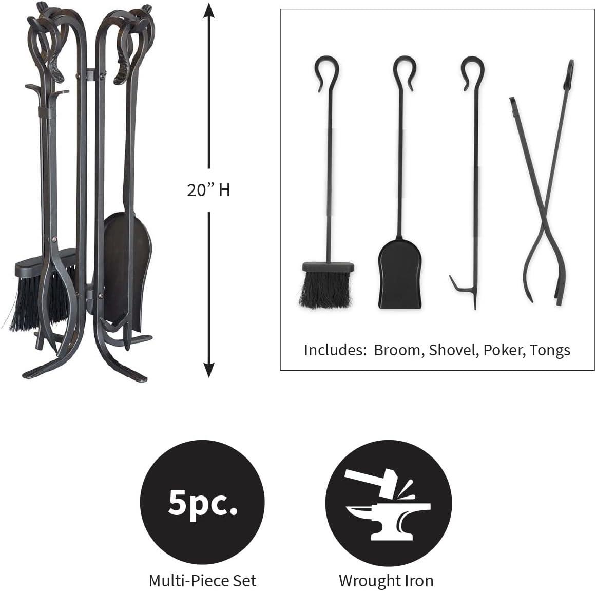 Compact Black Hand-Forged Iron Fireplace Tool Set