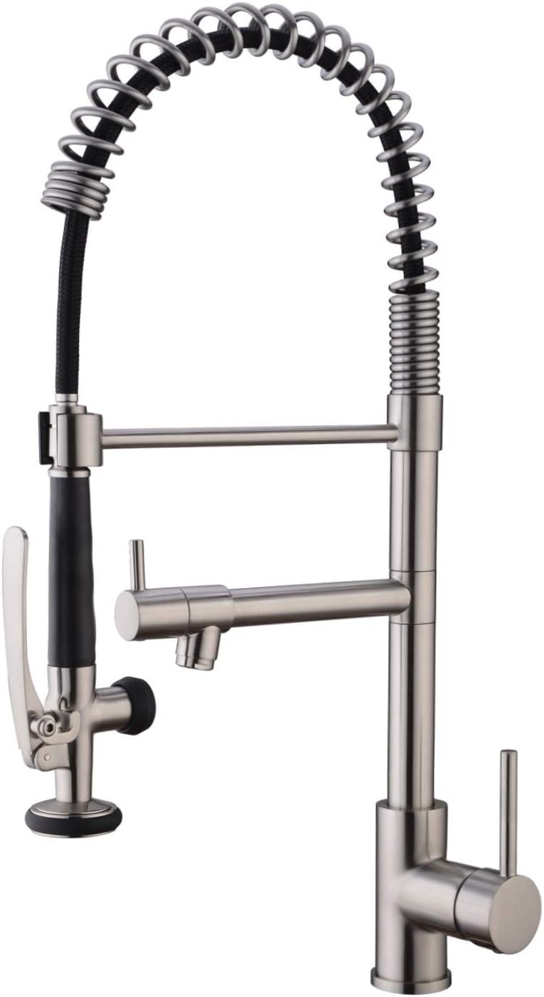 Brushed Nickel Commercial Pull-Down Kitchen Faucet with Sprayer