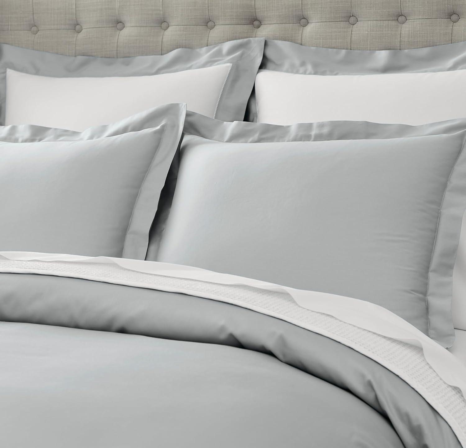 BOLL & BRANCH Signature Hemmed Duvet Set - King/Cal King, Shore - Luxury 100% Organic Cotton - 1 Duvet Cover, 2 Shams - Buttery Soft, Hidden Closures