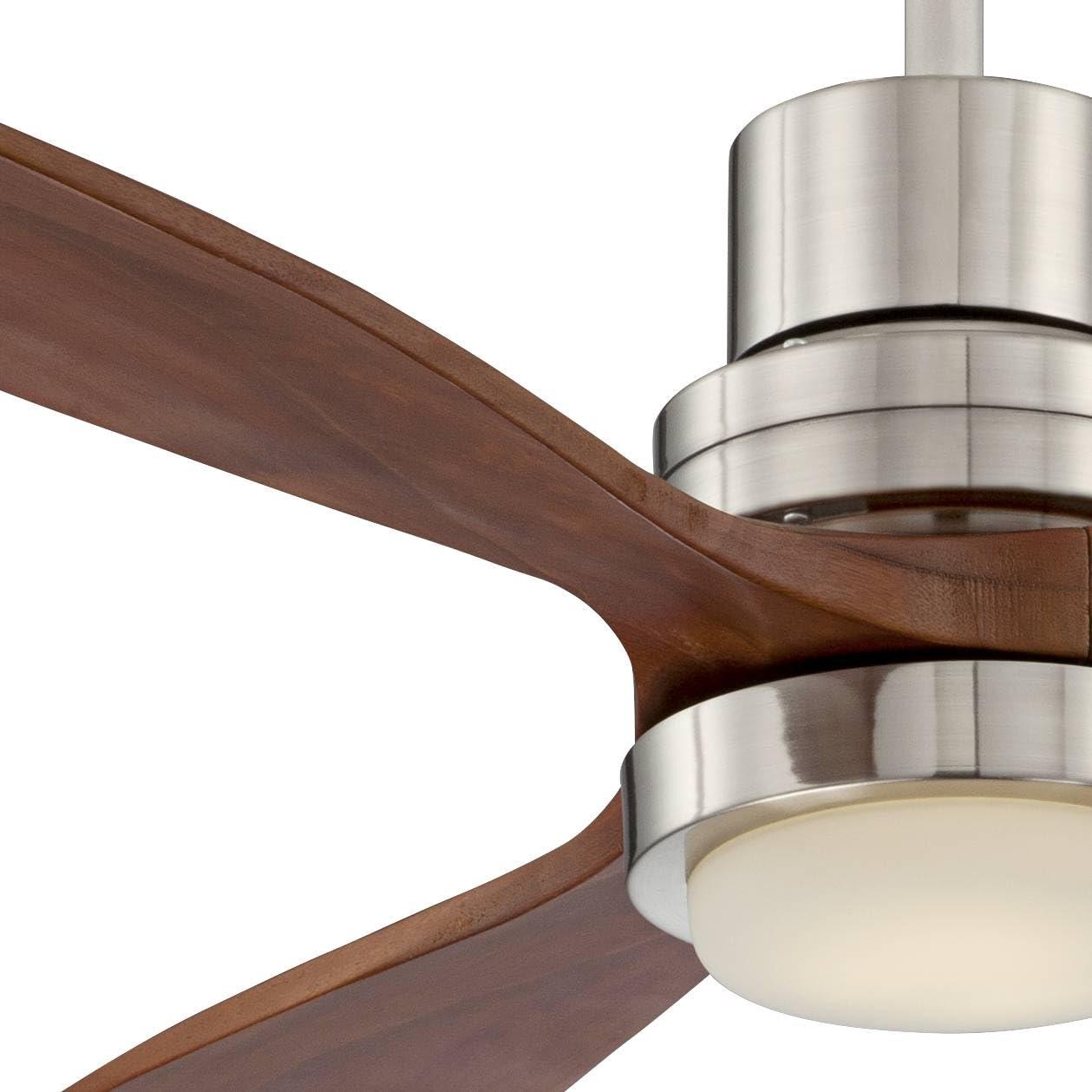 52" Casa Vieja Delta-Wing DC Rustic Farmhouse 3 Blade Indoor Ceiling Fan LED Light Remote Control Brushed Nickel Walnut Wood for Living Room Kitchen