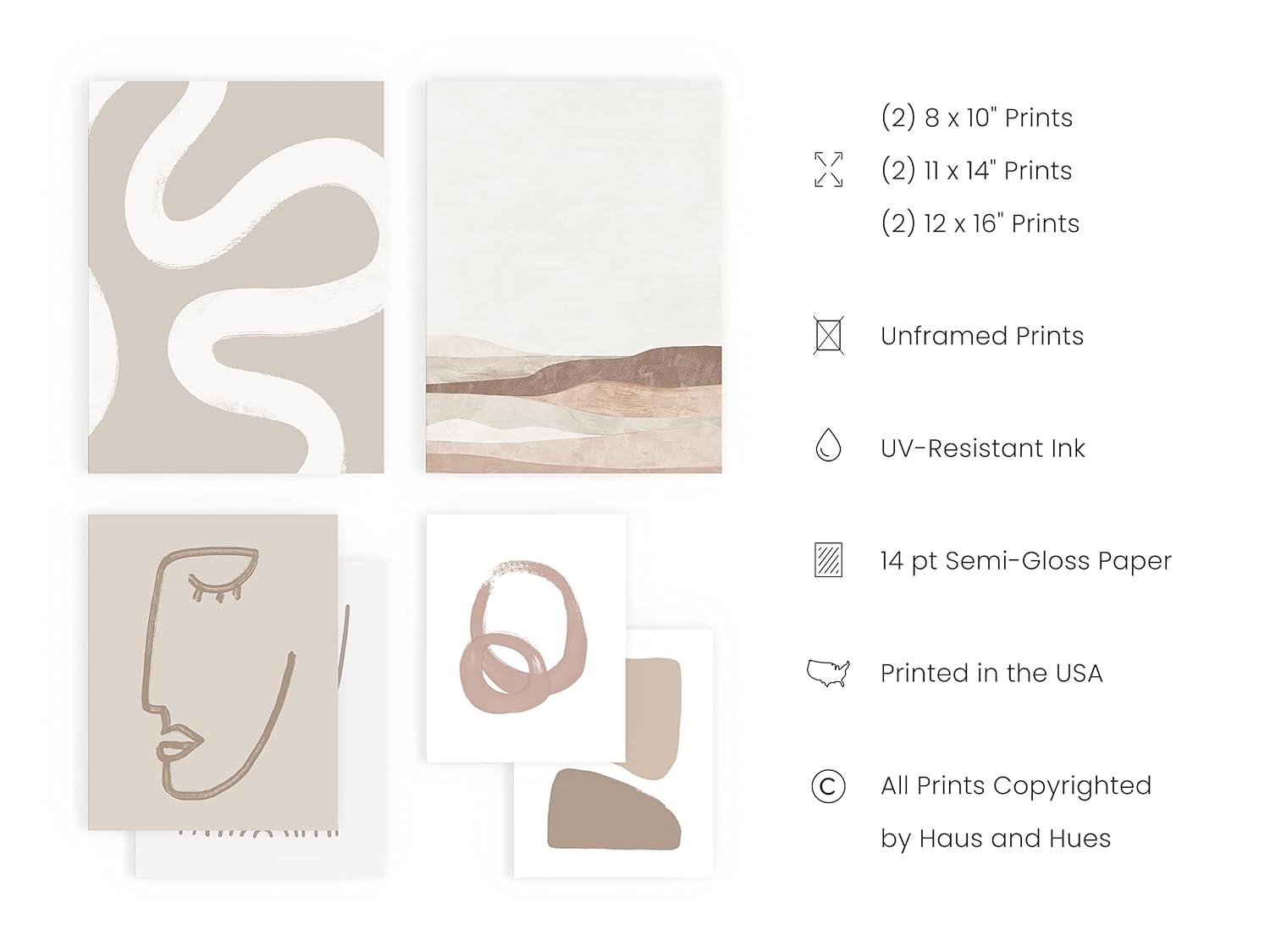 HAUS AND HUES Boho Posters - Set of 6 Aesthetic Posters for Room, Mid Century Modern Poster, Boho Wall Prints, Gallery Wall Art Boho Artwork, Abstract Neutral Art Cream Gallery Wall Set (Unframed)