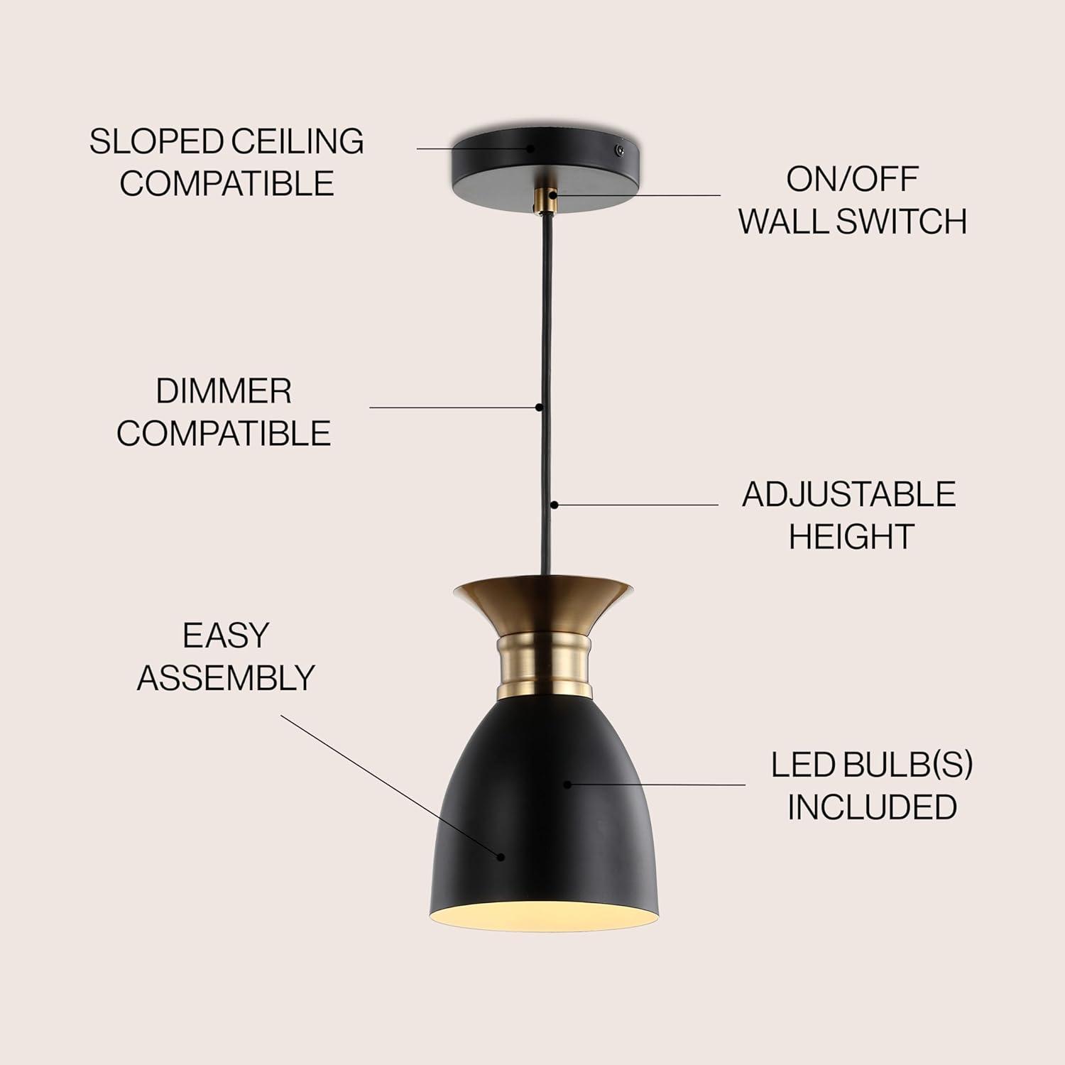 Edison 5.75" Matte Black & Brass Gold LED Pendant Light