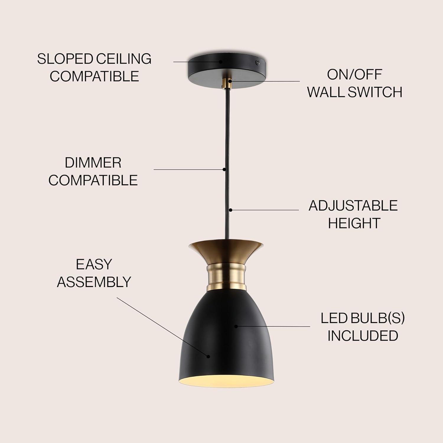 JONATHAN Y JYL6136A Edison 5.75" Metal LED Pendant Contemporary Dimmable Dining Room Living Room Kitchen Foyer Bedroom Hallway,Black/Brass Gold