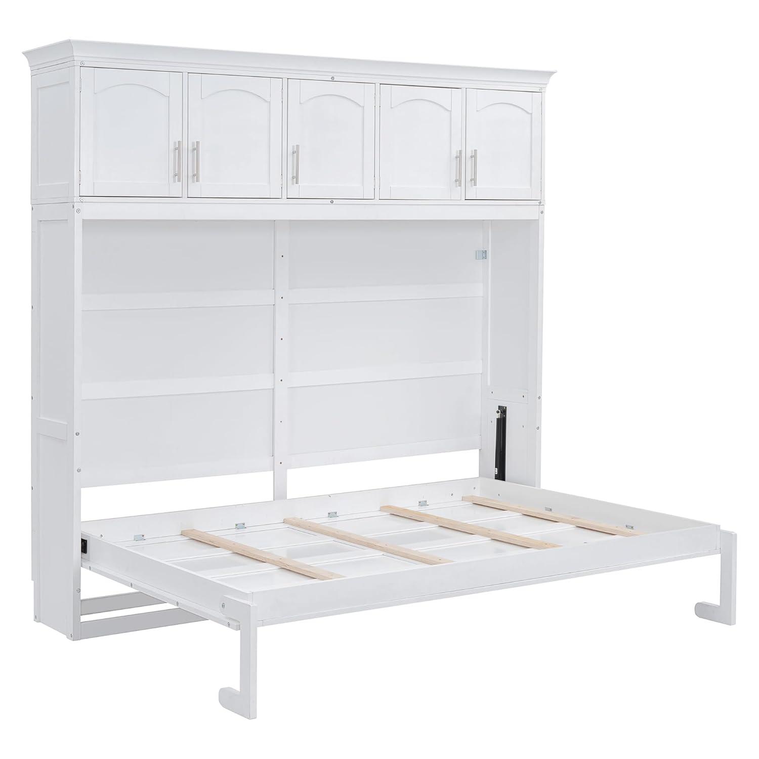Harper & Bright Designs Queen Size Murphy Bed Wall Bed with Storage Cabinets, Space-Saving for Multipurpose Guest Room Bedroom or Home Office, White