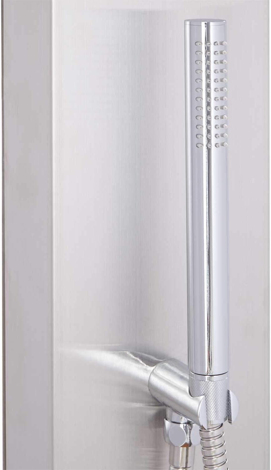 Abner Brushed Stainless Steel Outdoor Shower Panel with Bamboo Tray